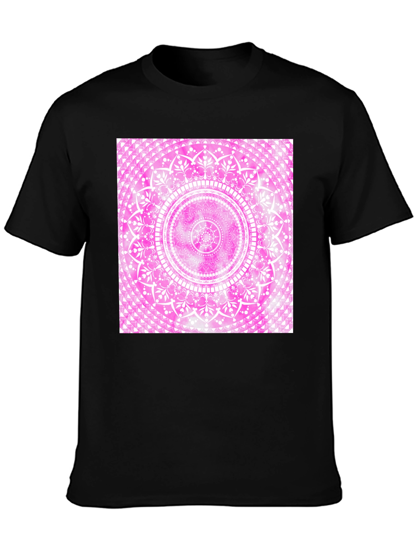 Pink Mandala Graphic Tee - Black Cotton Blend