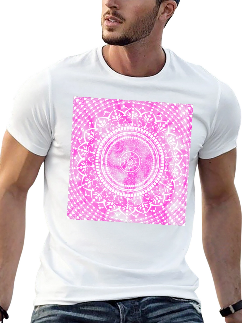 Pink Mandala Graphic Tee - Black Cotton Blend