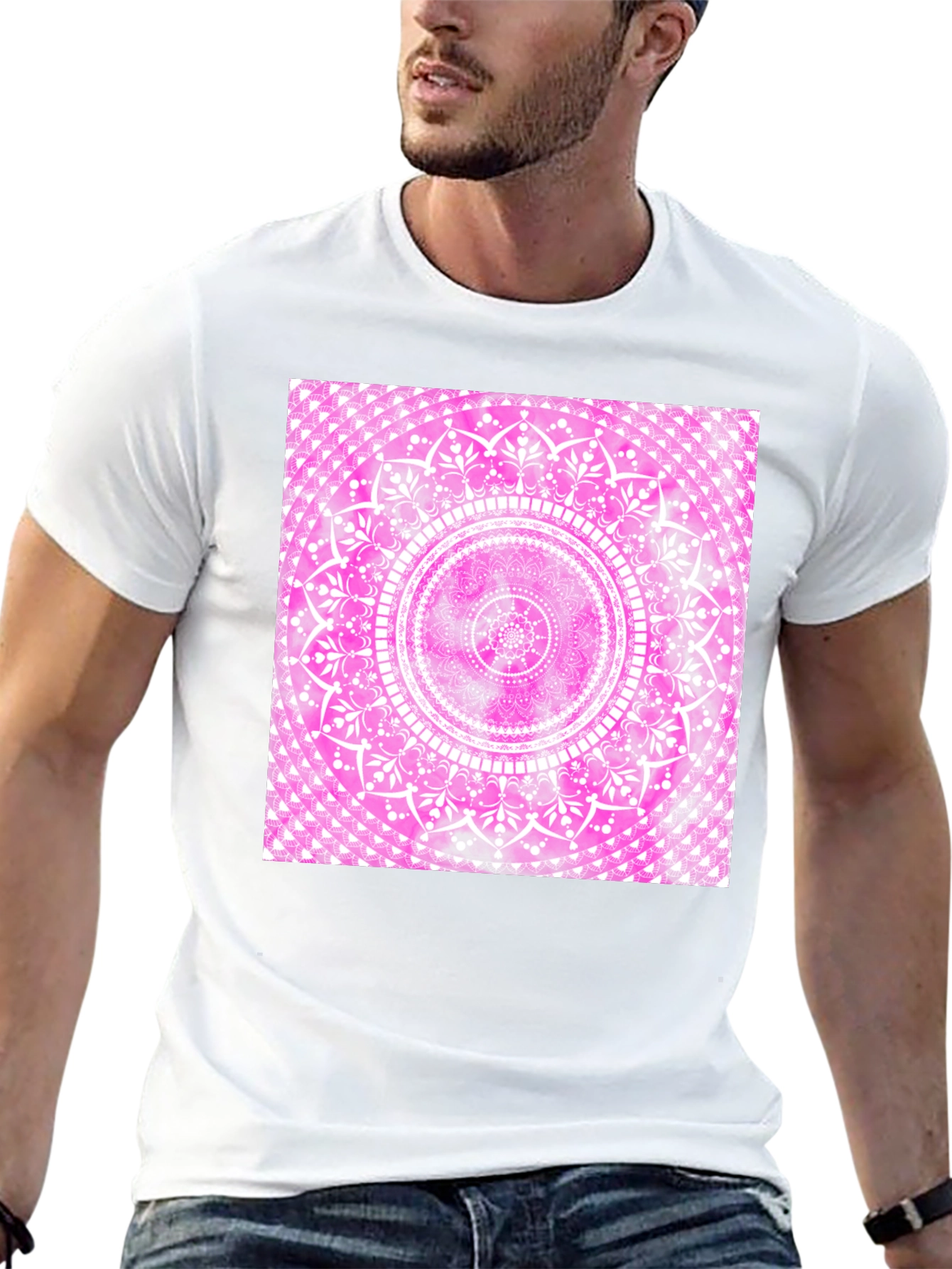 Pink Mandala Graphic Tee - Black Cotton Blend