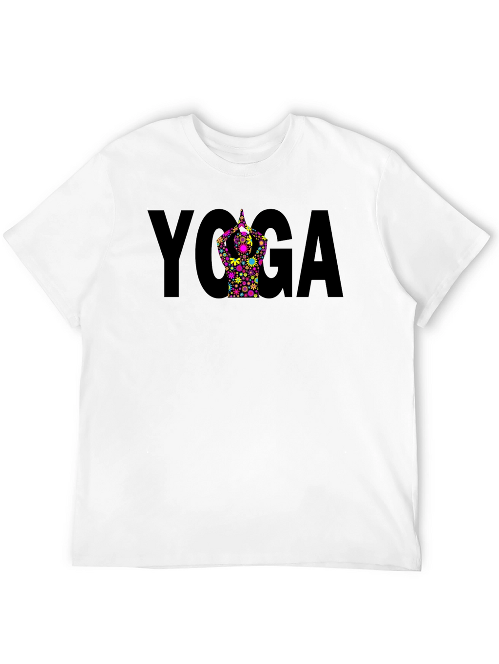 Yoga Pose Flower Graphic Black T-Shirt