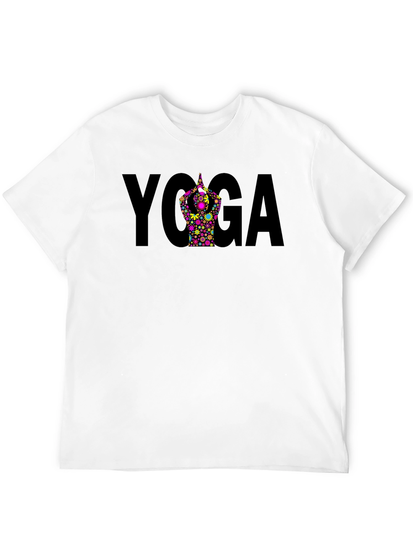Yoga Pose Flower Graphic Black T-Shirt