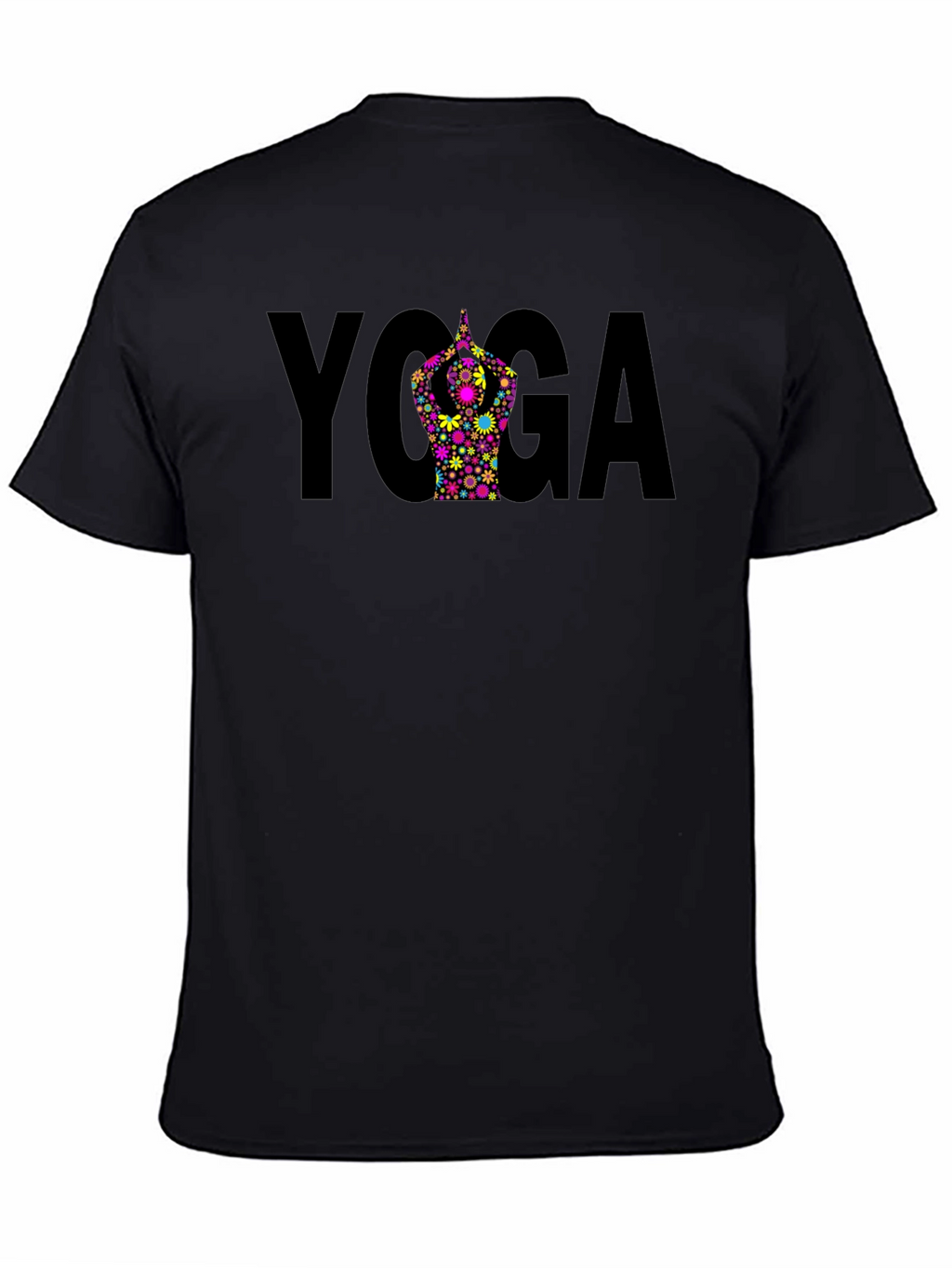 Yoga Pose Flower Graphic Black T-Shirt