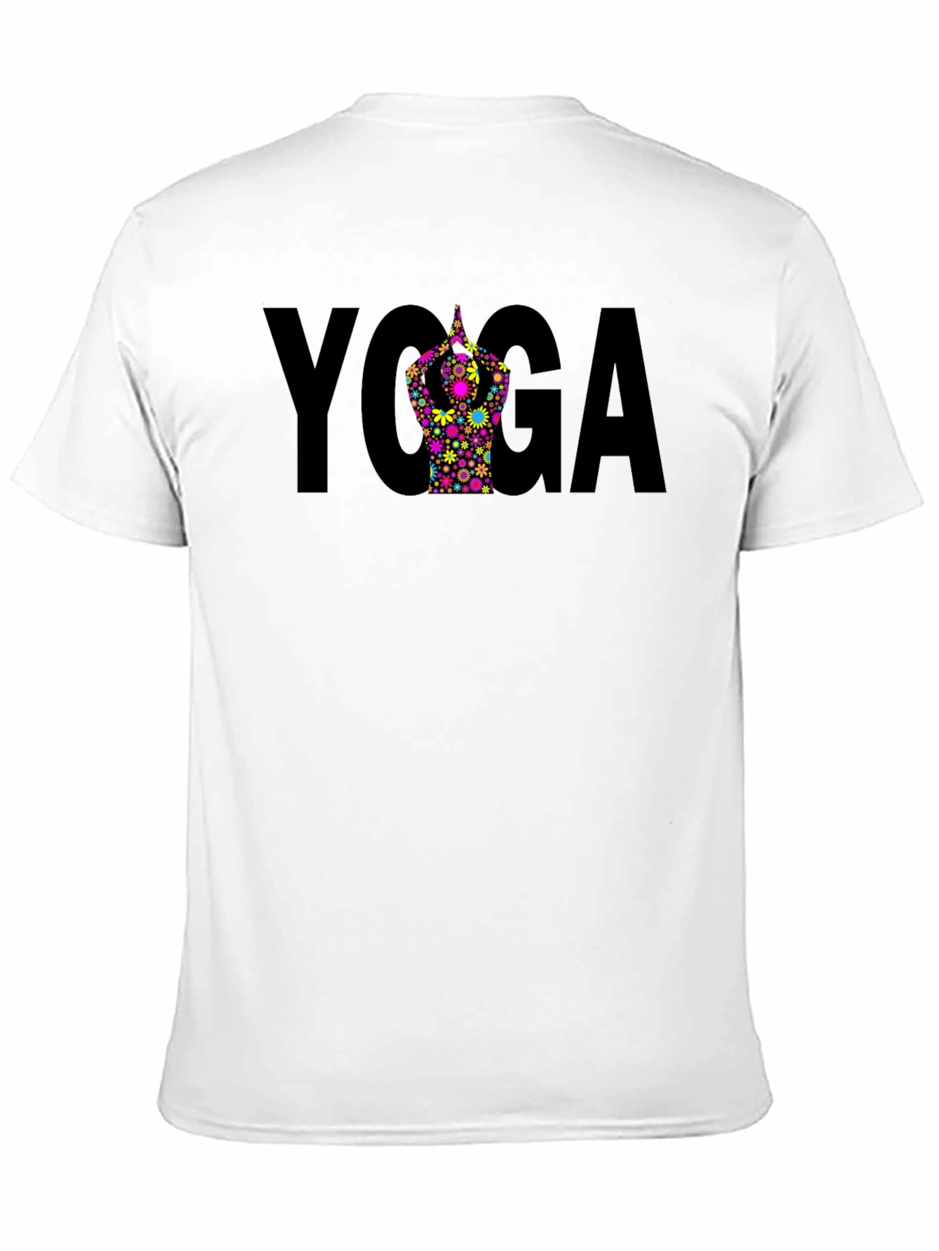 Yoga Pose Flower Graphic Black T-Shirt