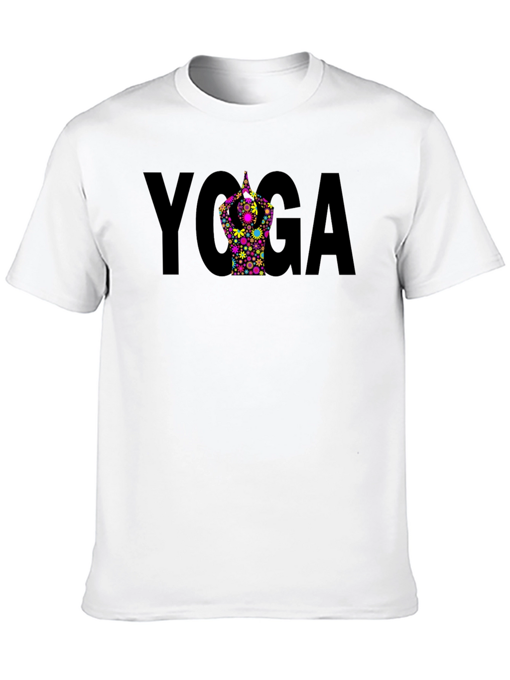 Yoga Pose Flower Graphic Black T-Shirt