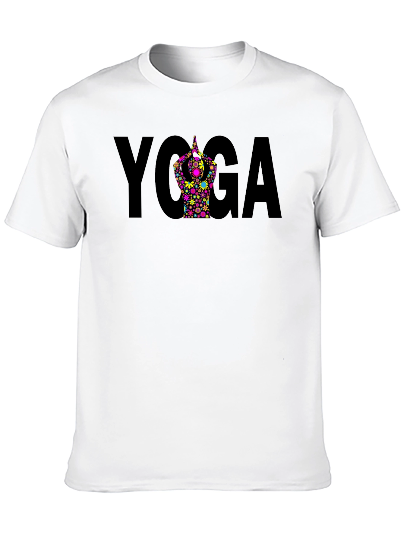Yoga Pose Flower Graphic Black T-Shirt