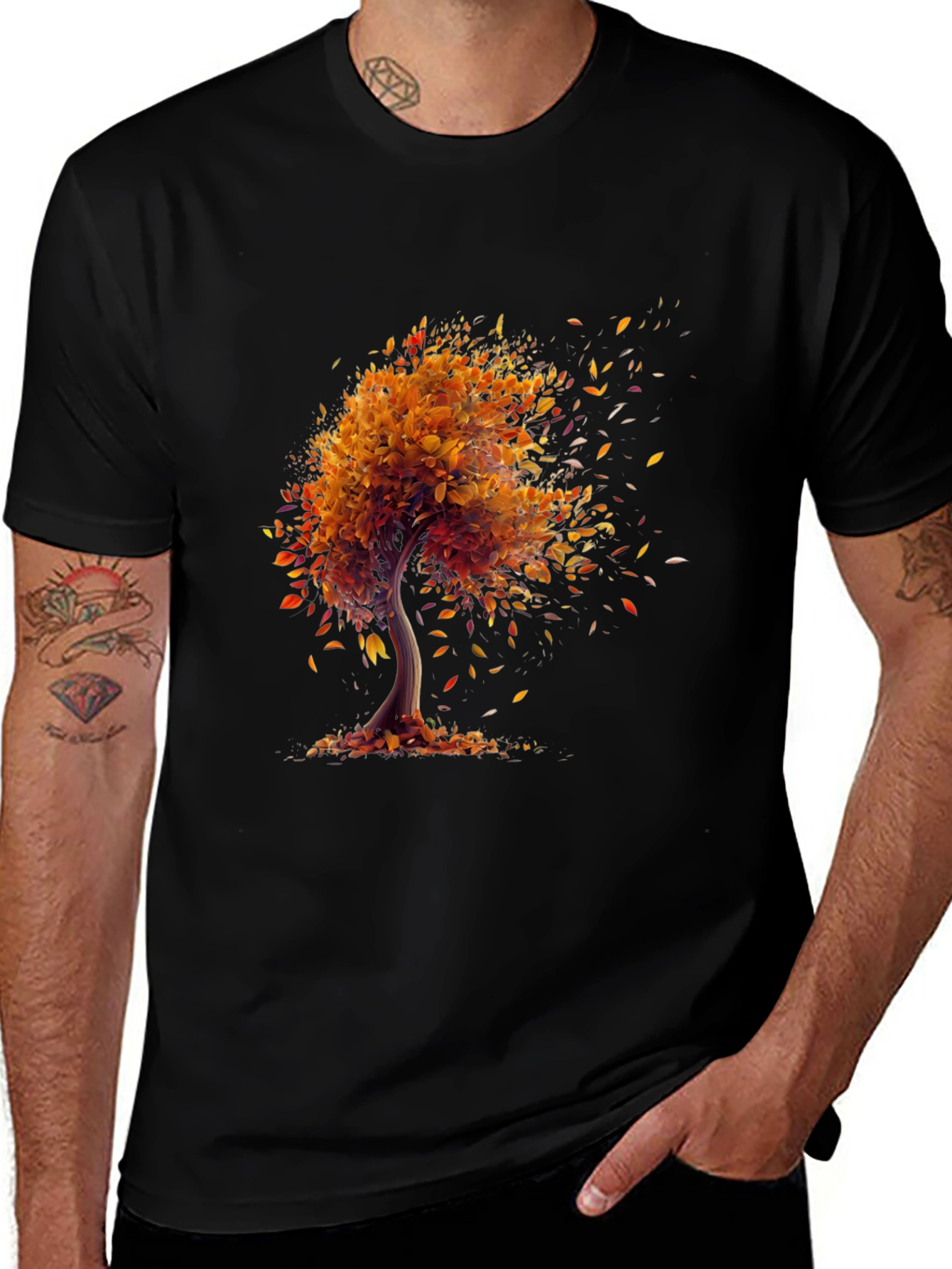 Autumn Tree Graphic Tee - Stylish Black Shirt