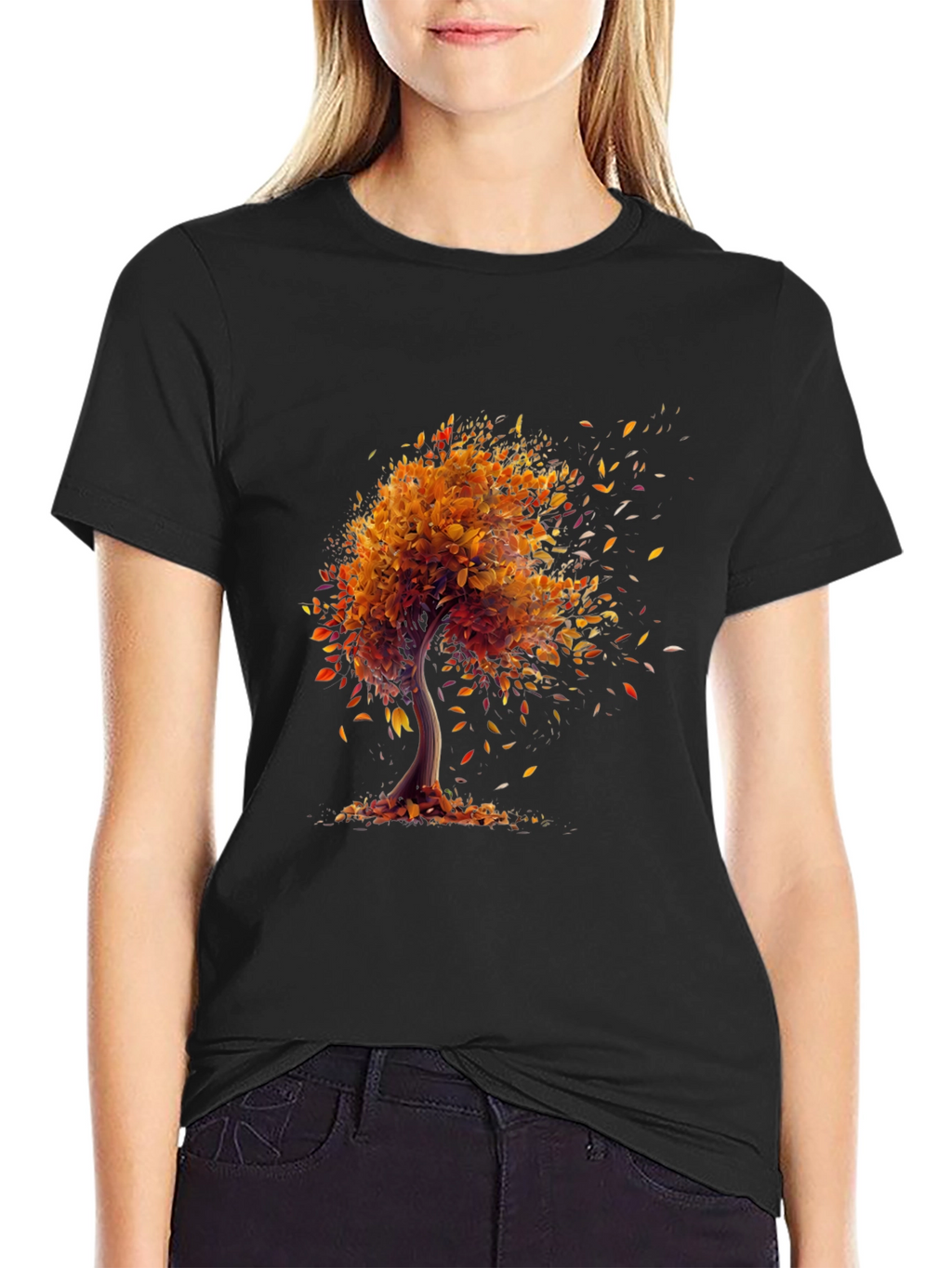 Autumn Tree Graphic Tee - Stylish Black Shirt