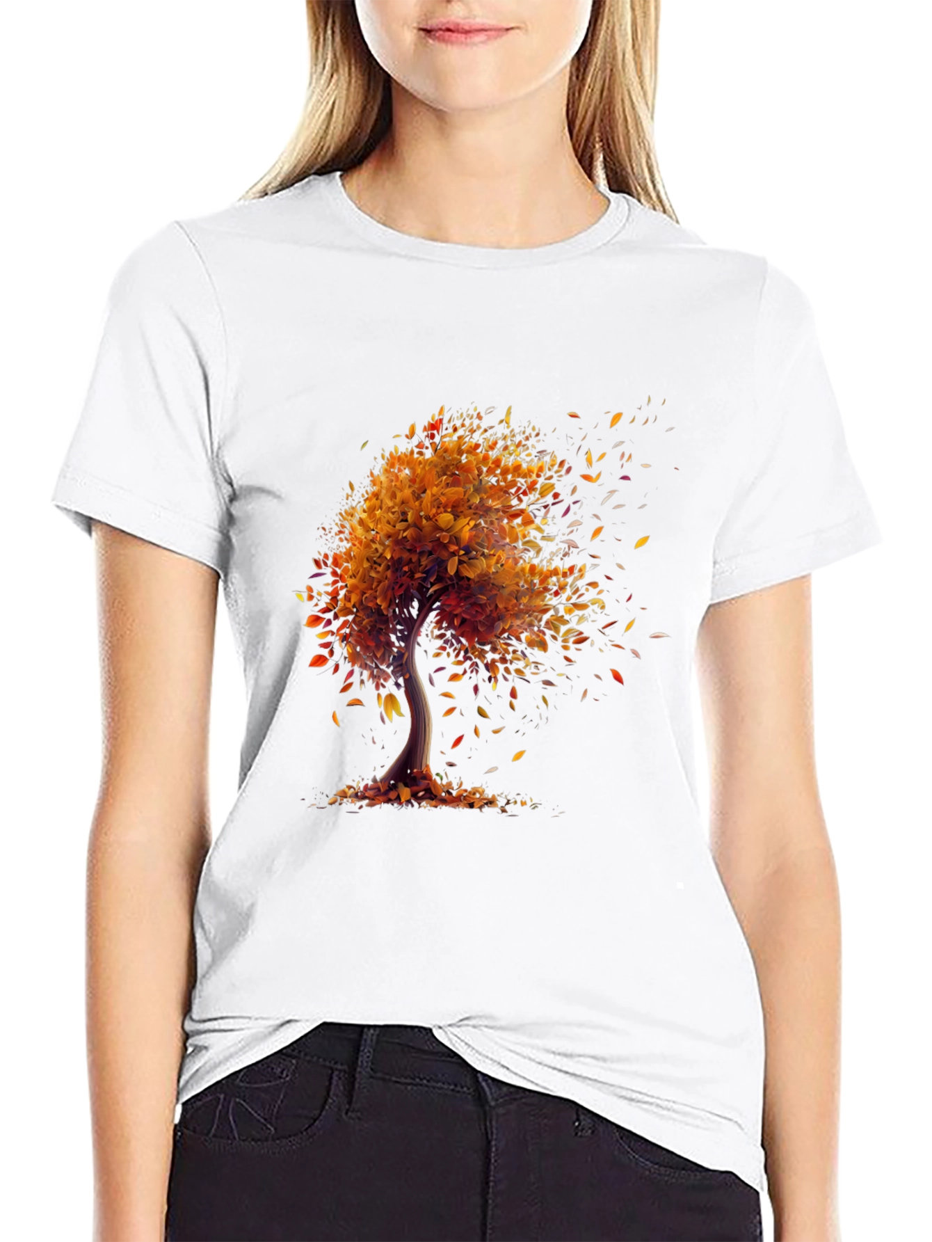Autumn Tree Graphic Tee - Stylish Black Shirt