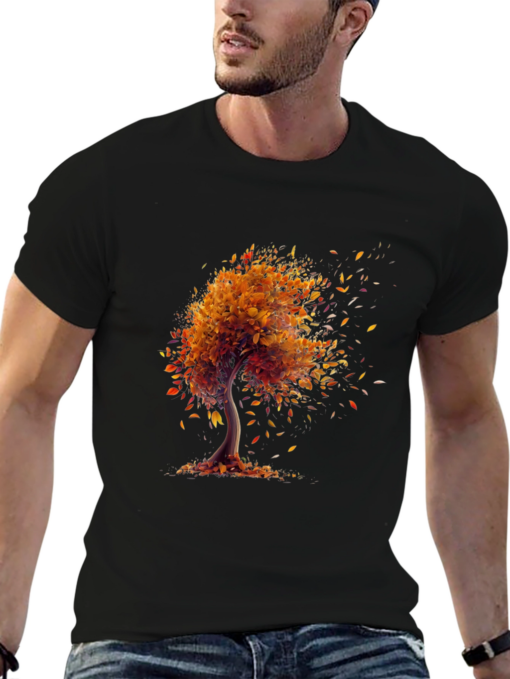 Autumn Tree Graphic Tee - Stylish Black Shirt