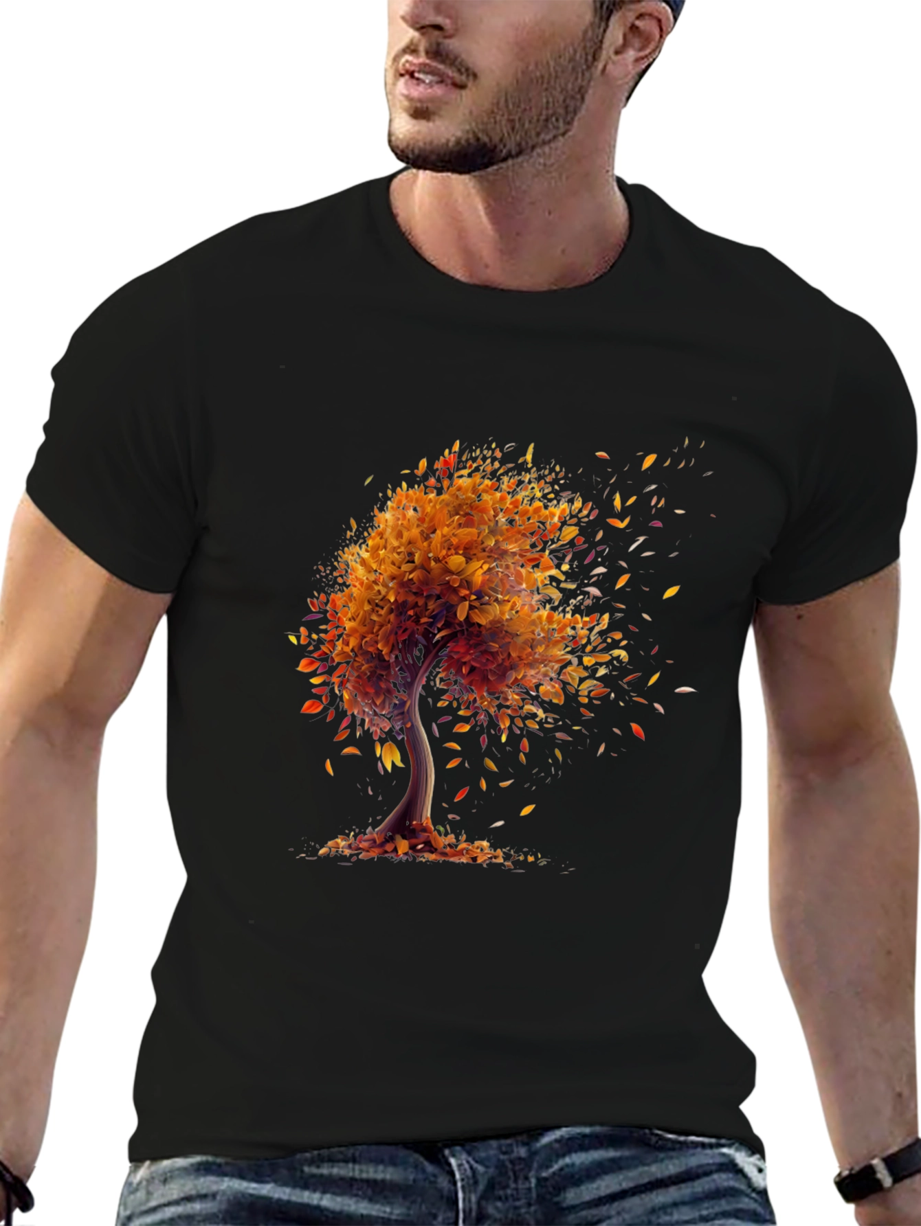 Autumn Tree Graphic Tee - Stylish Black Shirt