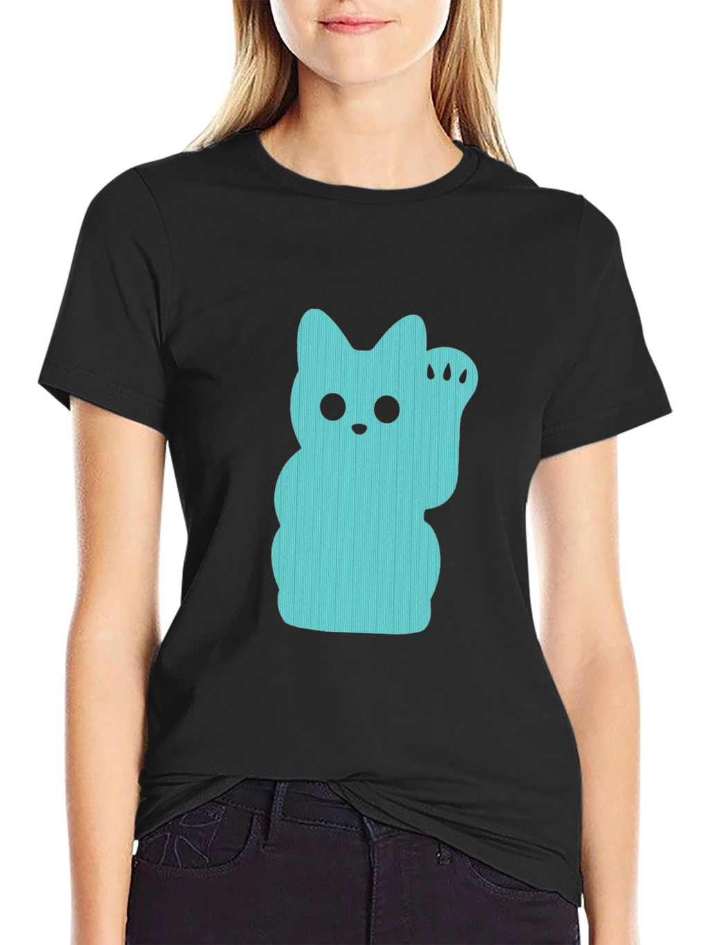 Lucky Cat Graphic Tee - Black Crew Neck