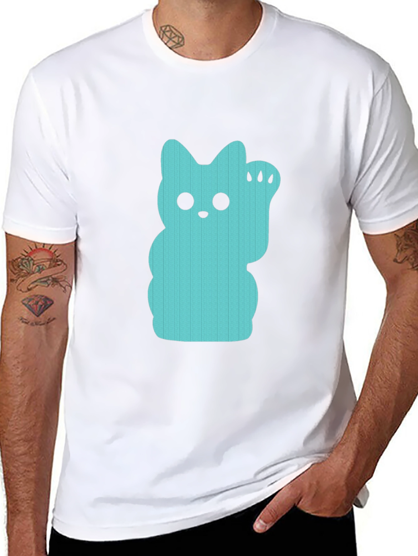 Lucky Cat Graphic Tee - Black Crew Neck