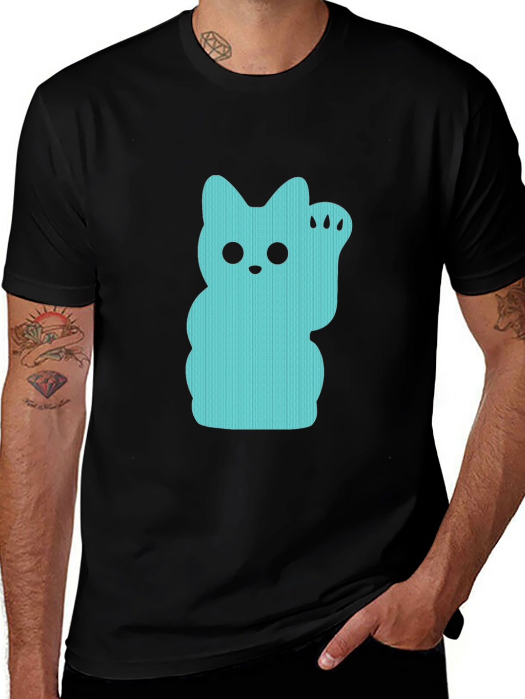 Lucky Cat Graphic Tee - Black Crew Neck