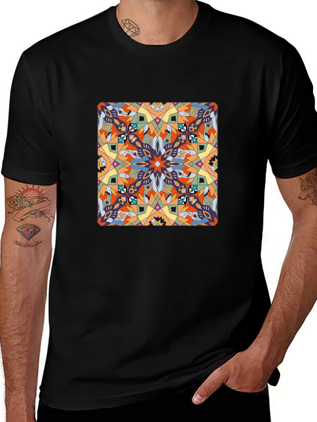 Abstract Pattern Graphic Print Tee - Black