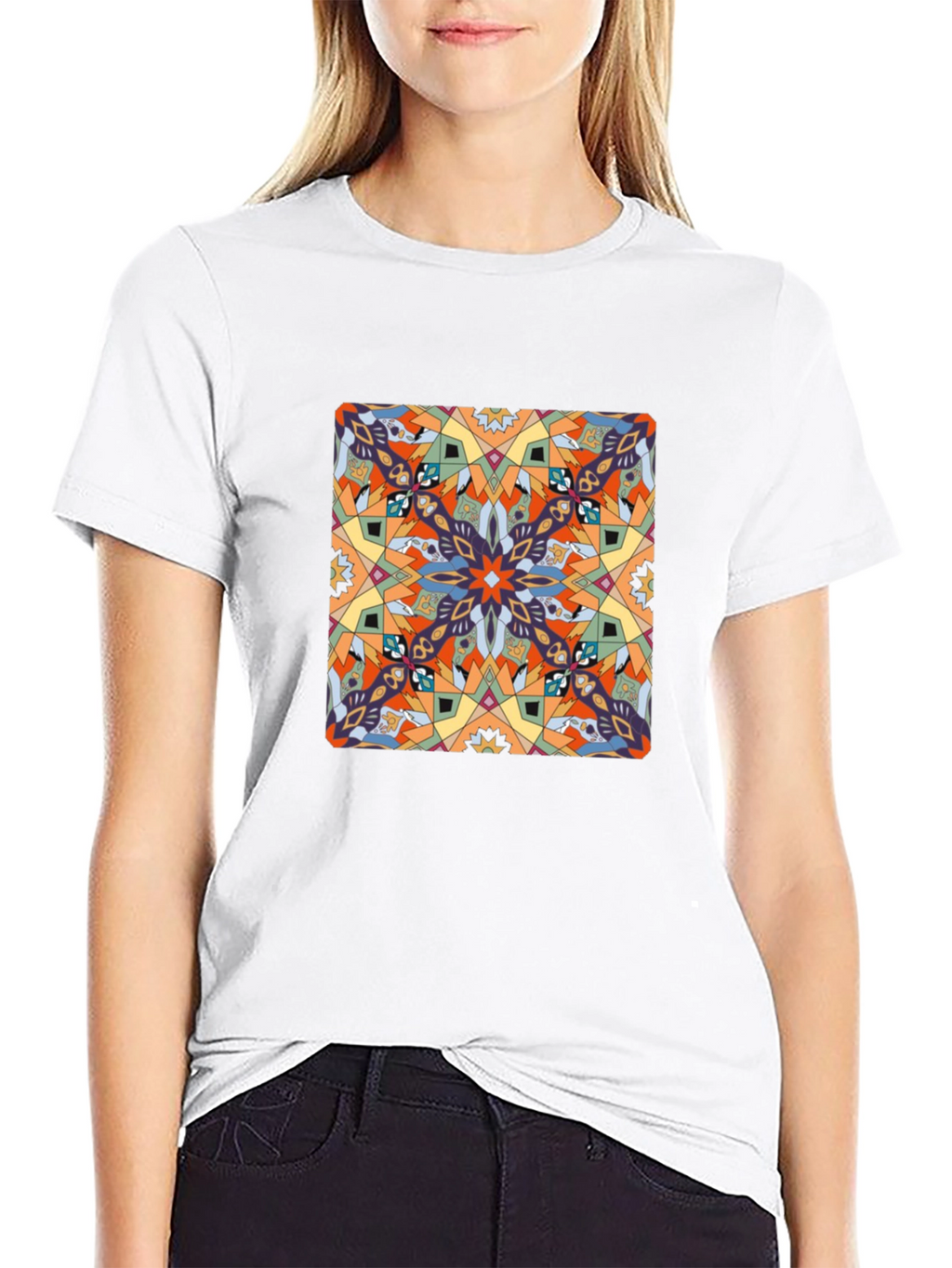 Abstract Pattern Graphic Print Tee - Black
