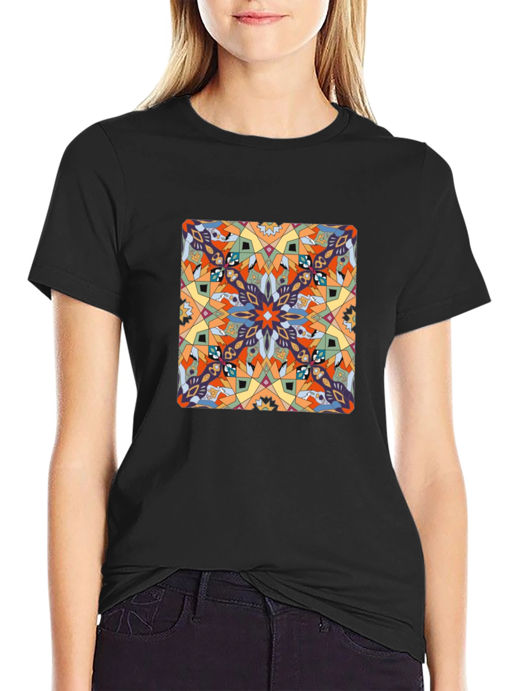 Abstract Pattern Graphic Print Tee - Black