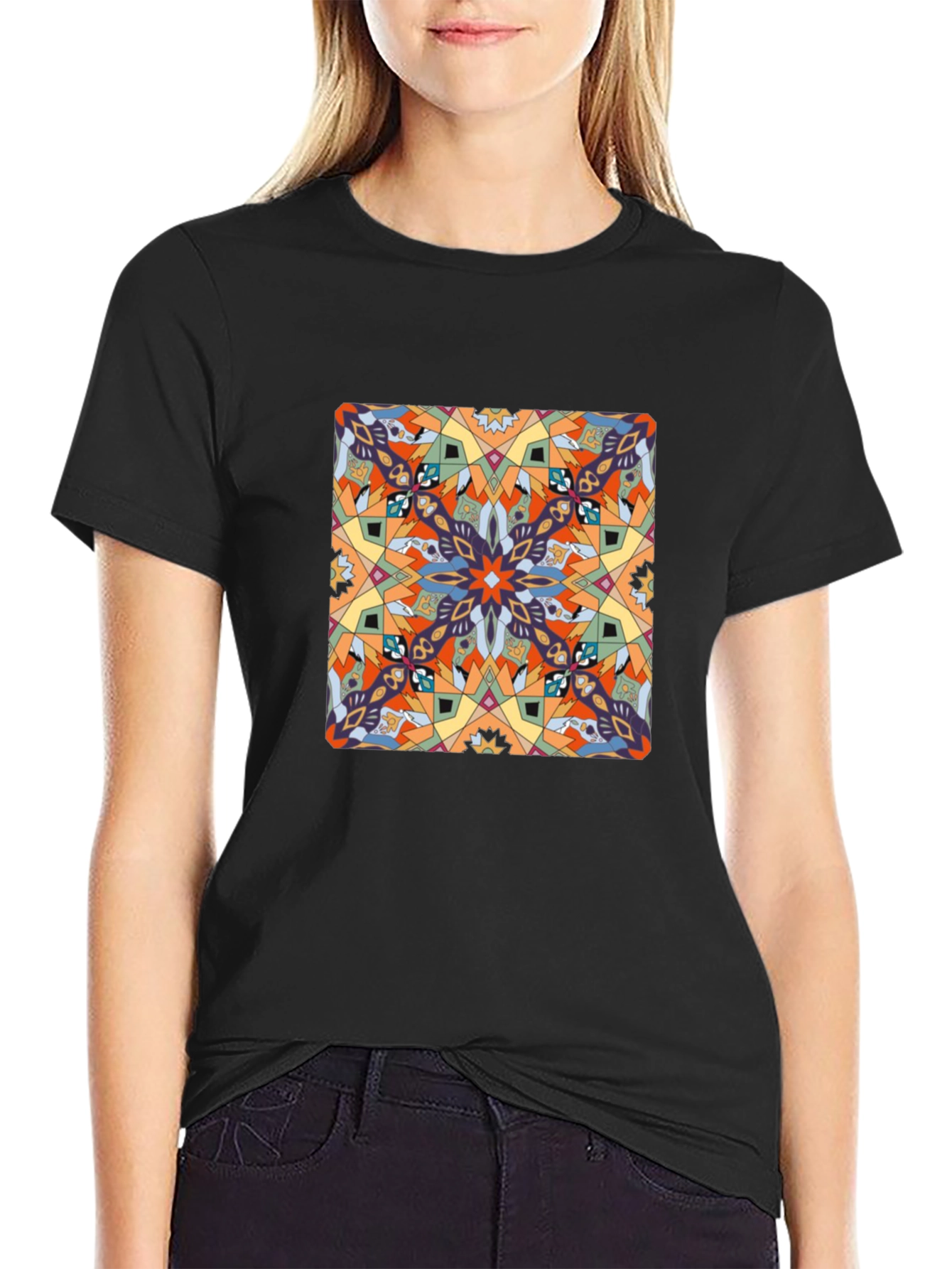 Abstract Pattern Graphic Print Tee - Black