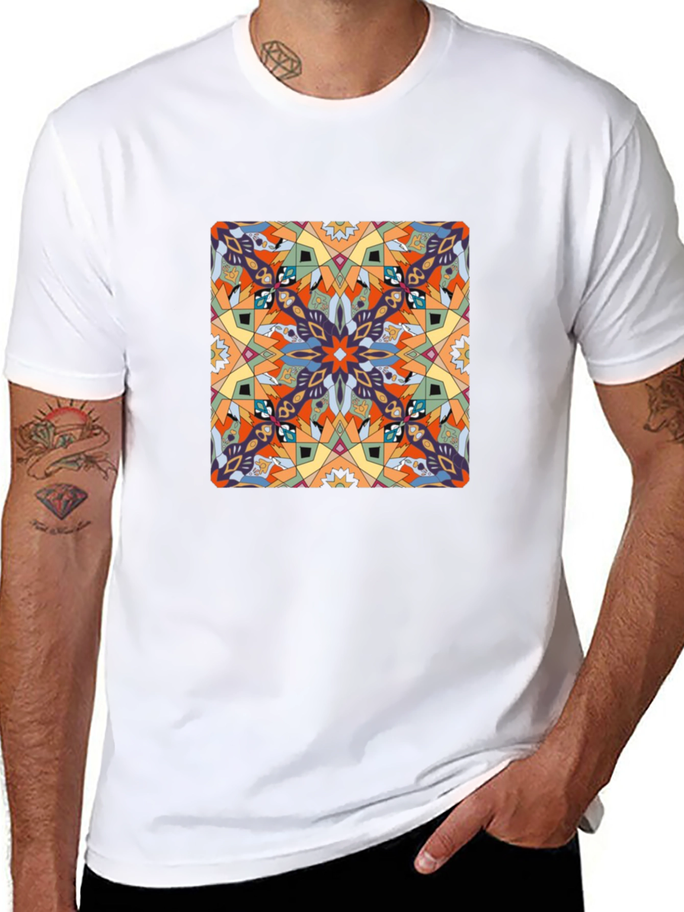 Abstract Pattern Graphic Print Tee - Black
