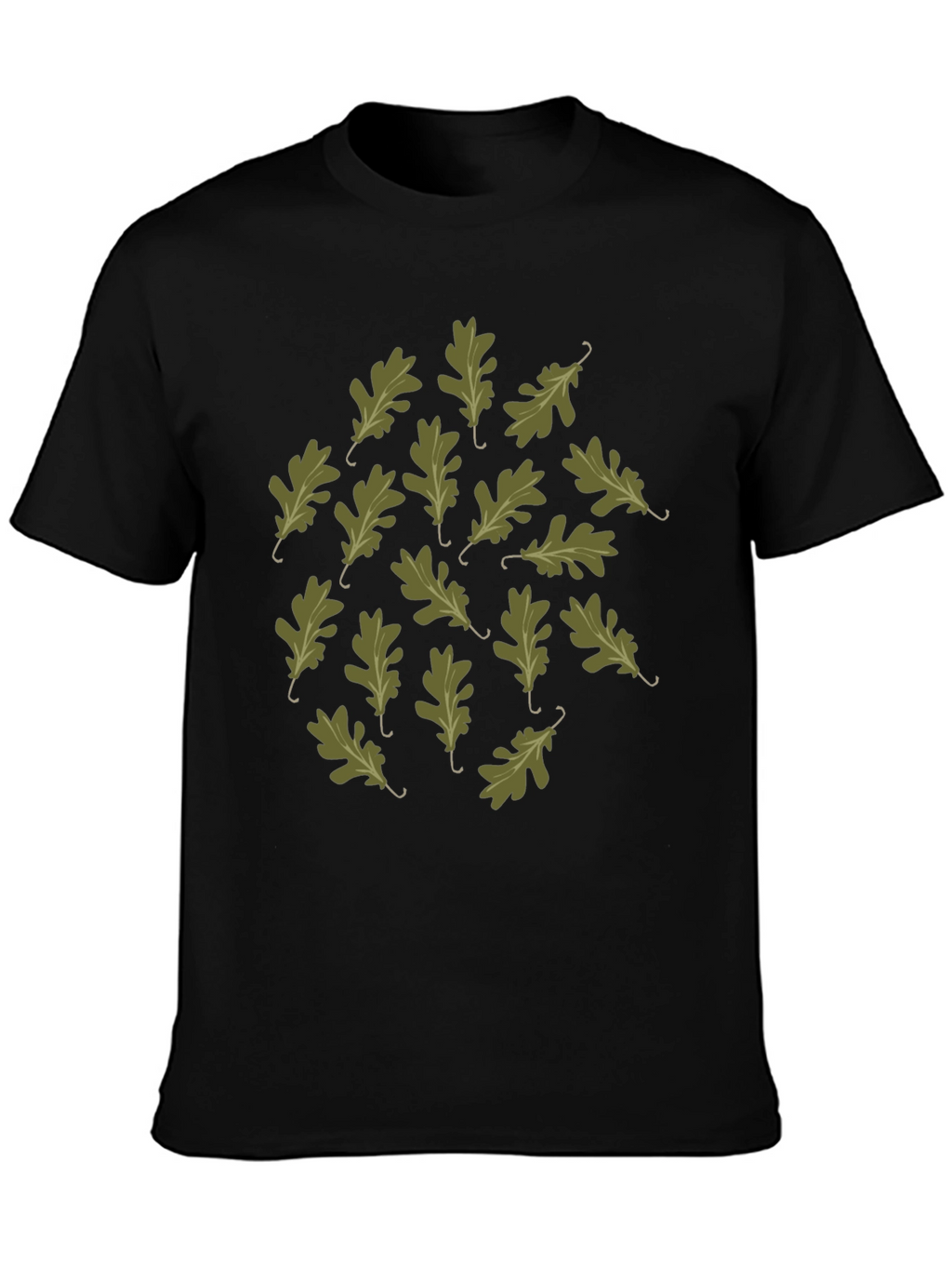 Oak Leaf Pattern Black T-Shirt