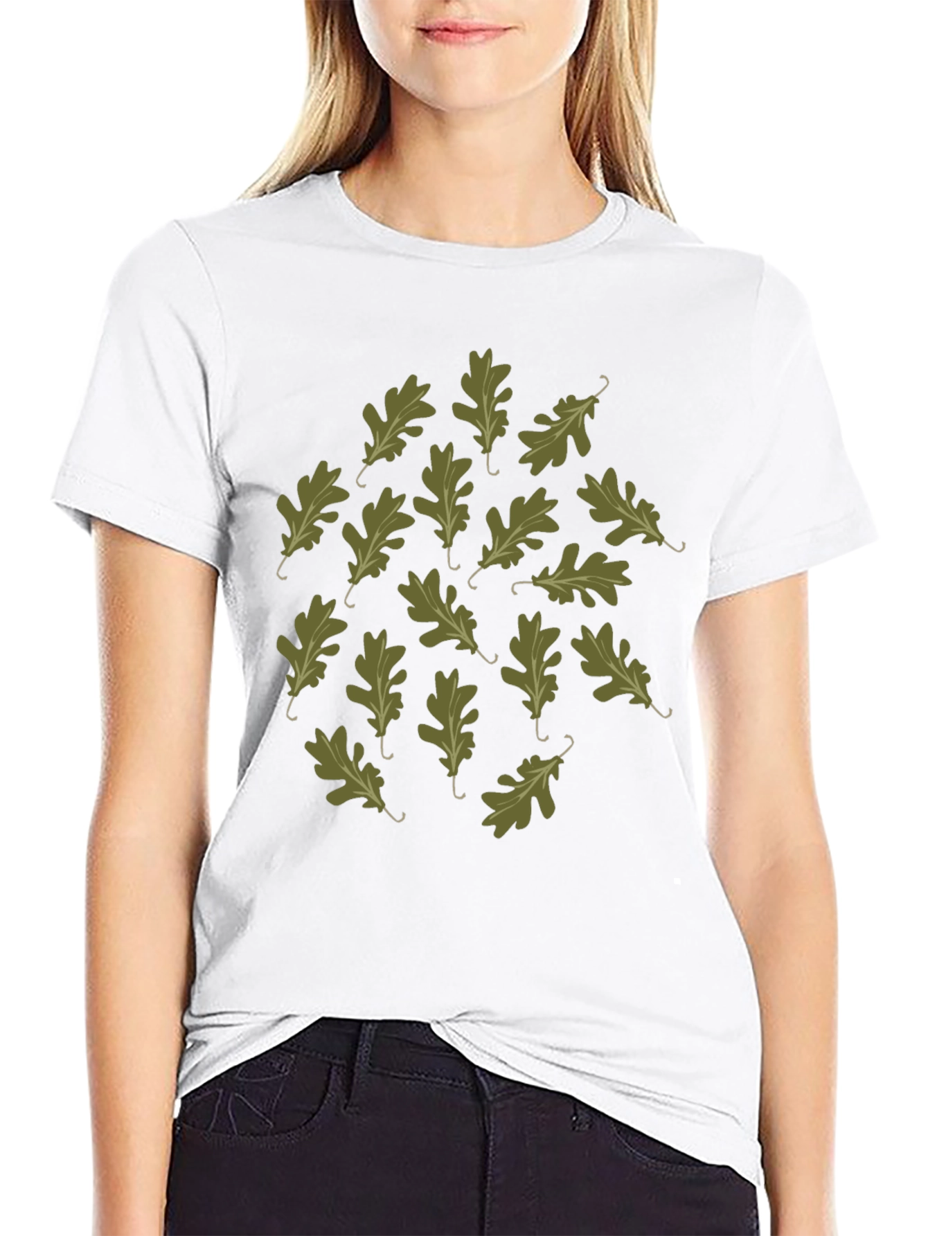 Oak Leaf Pattern Black T-Shirt