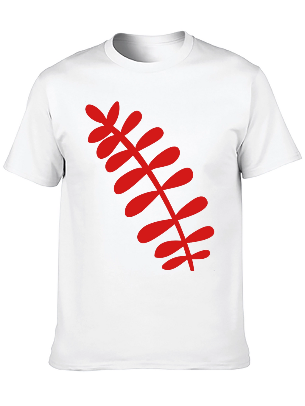 Black T-Shirt with Red Botanical Leaf Design