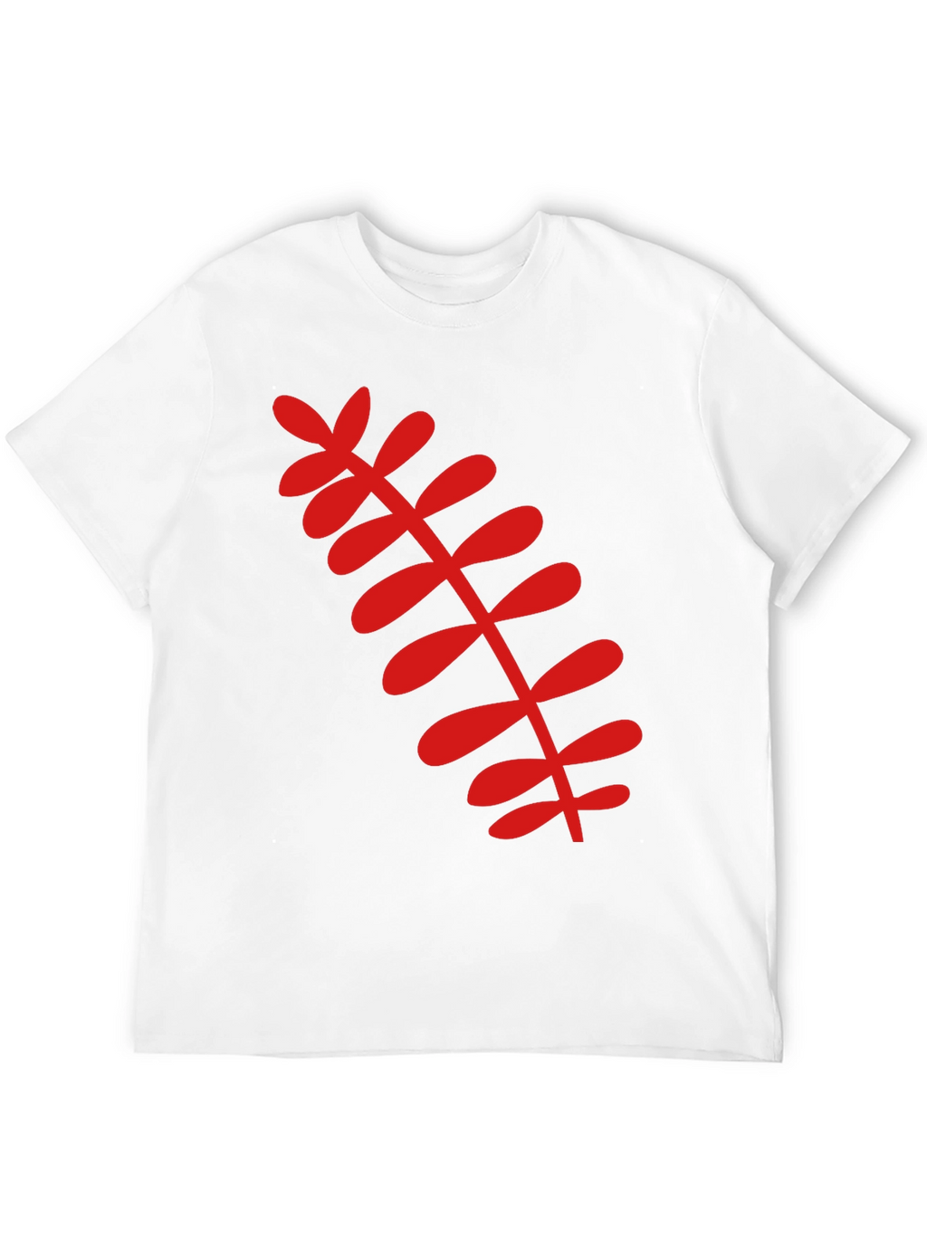 Black T-Shirt with Red Botanical Leaf Design
