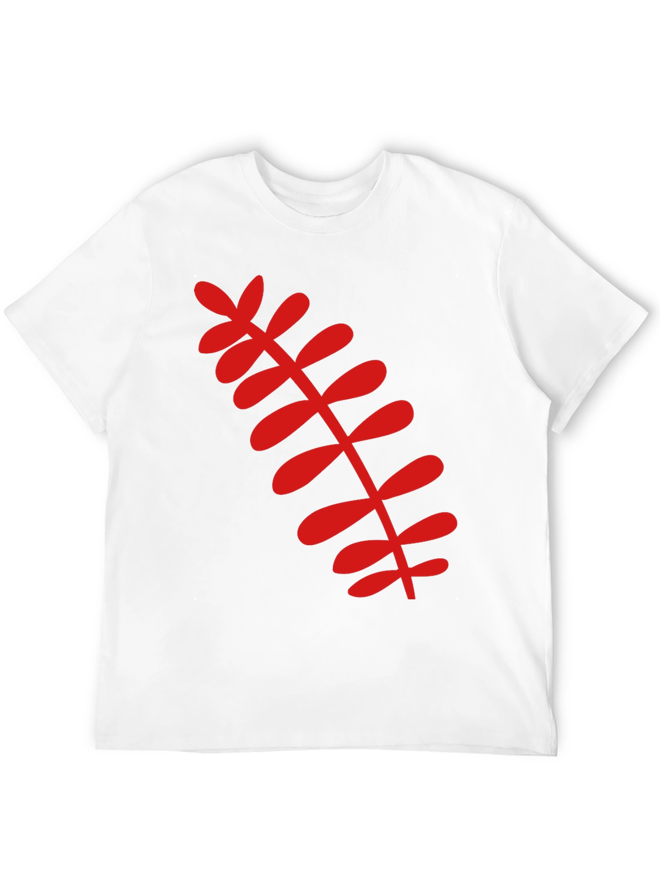 Black T-Shirt with Red Botanical Leaf Design