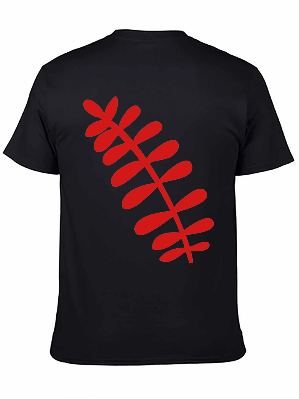 Black T-Shirt with Red Botanical Leaf Design