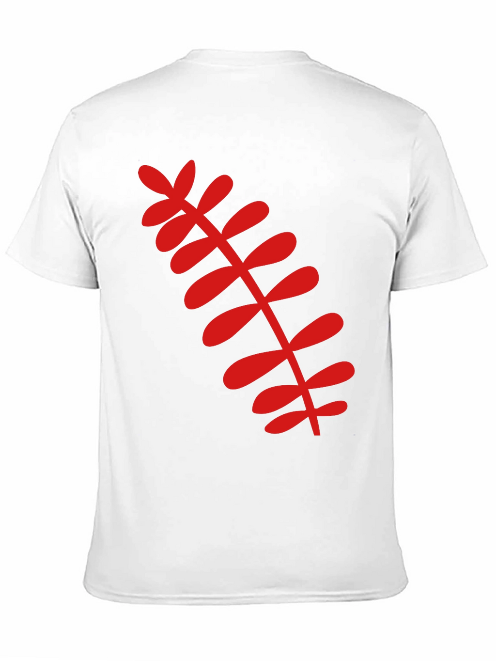 Black T-Shirt with Red Botanical Leaf Design