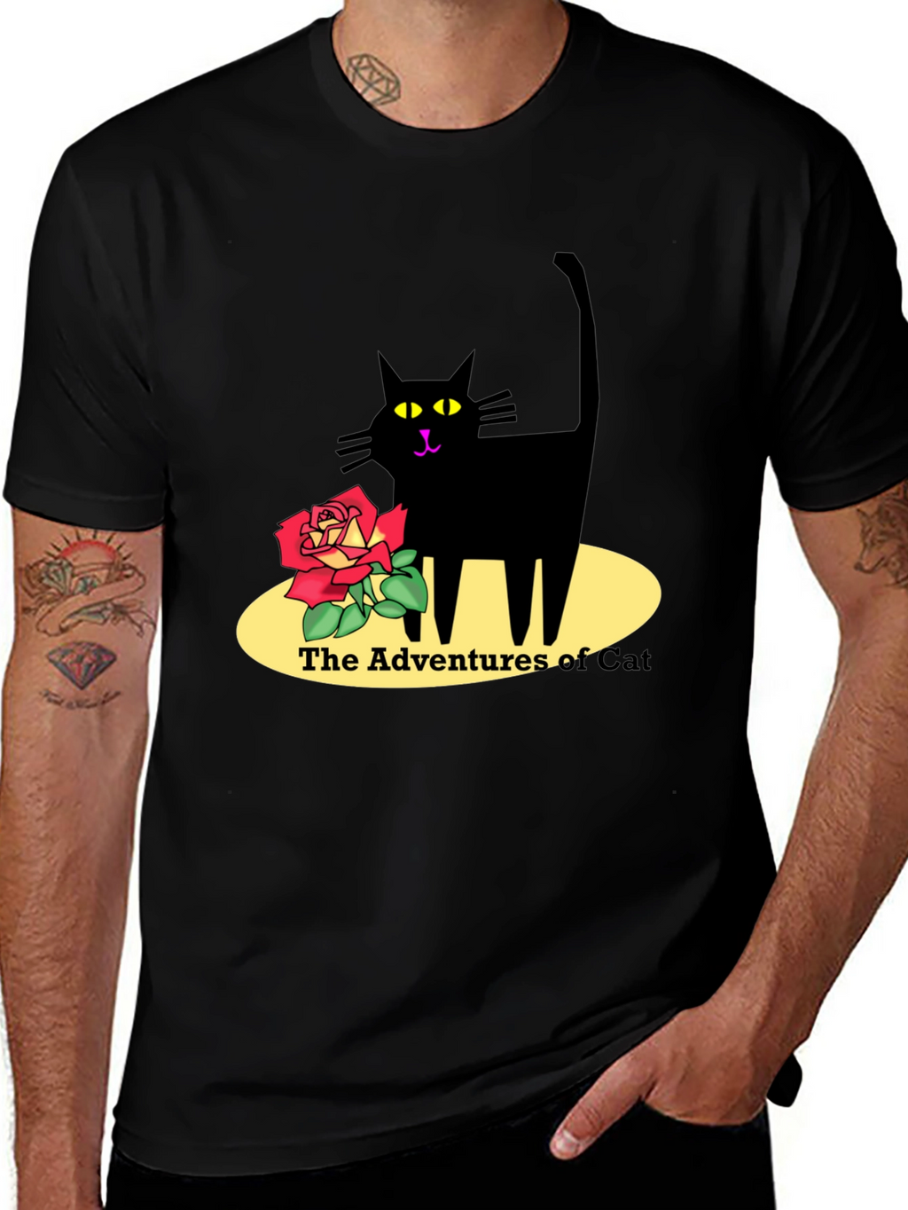 Adventures of Cat Graphic T-Shirt - Black