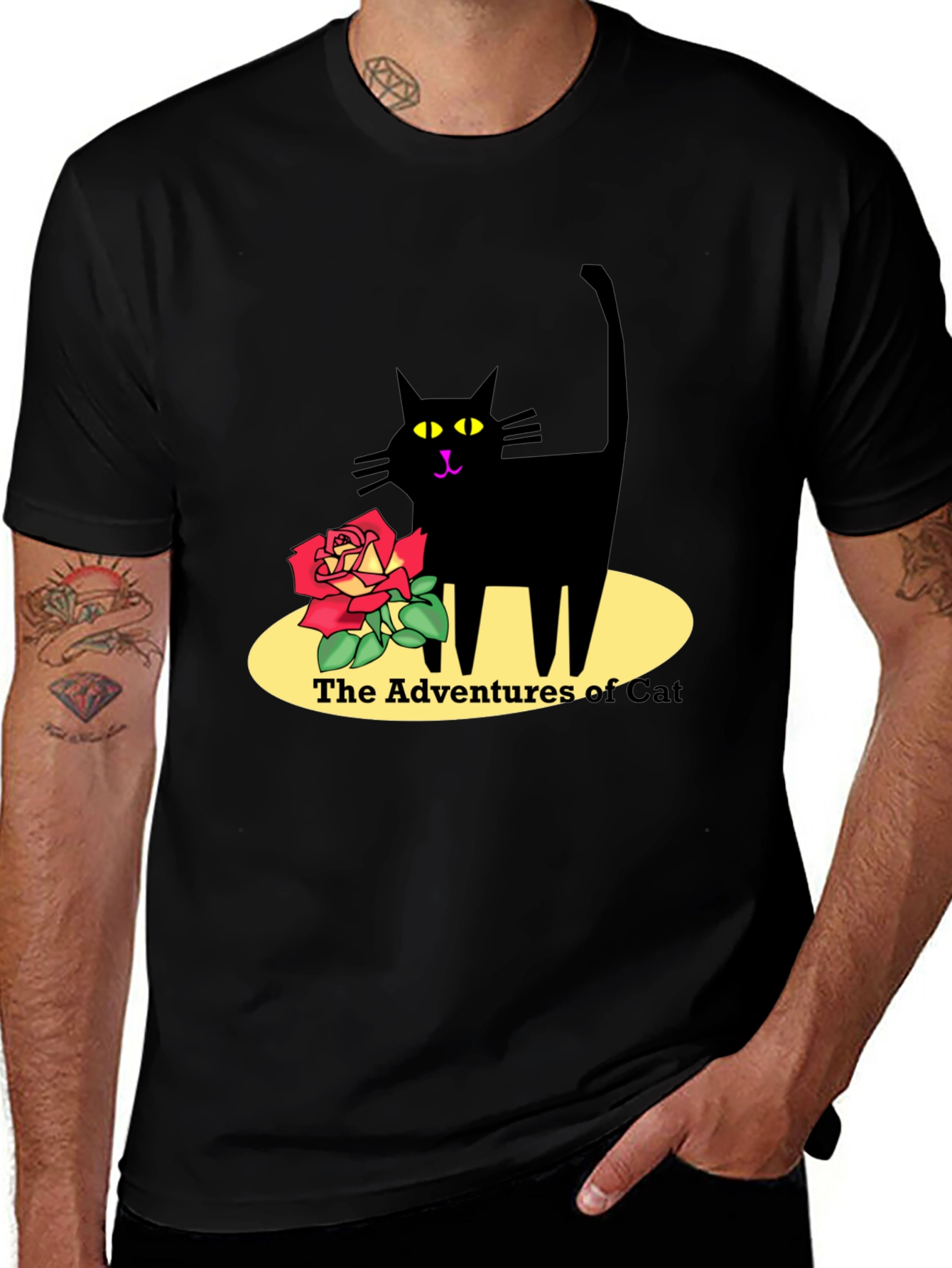Adventures of Cat Graphic T-Shirt - Black