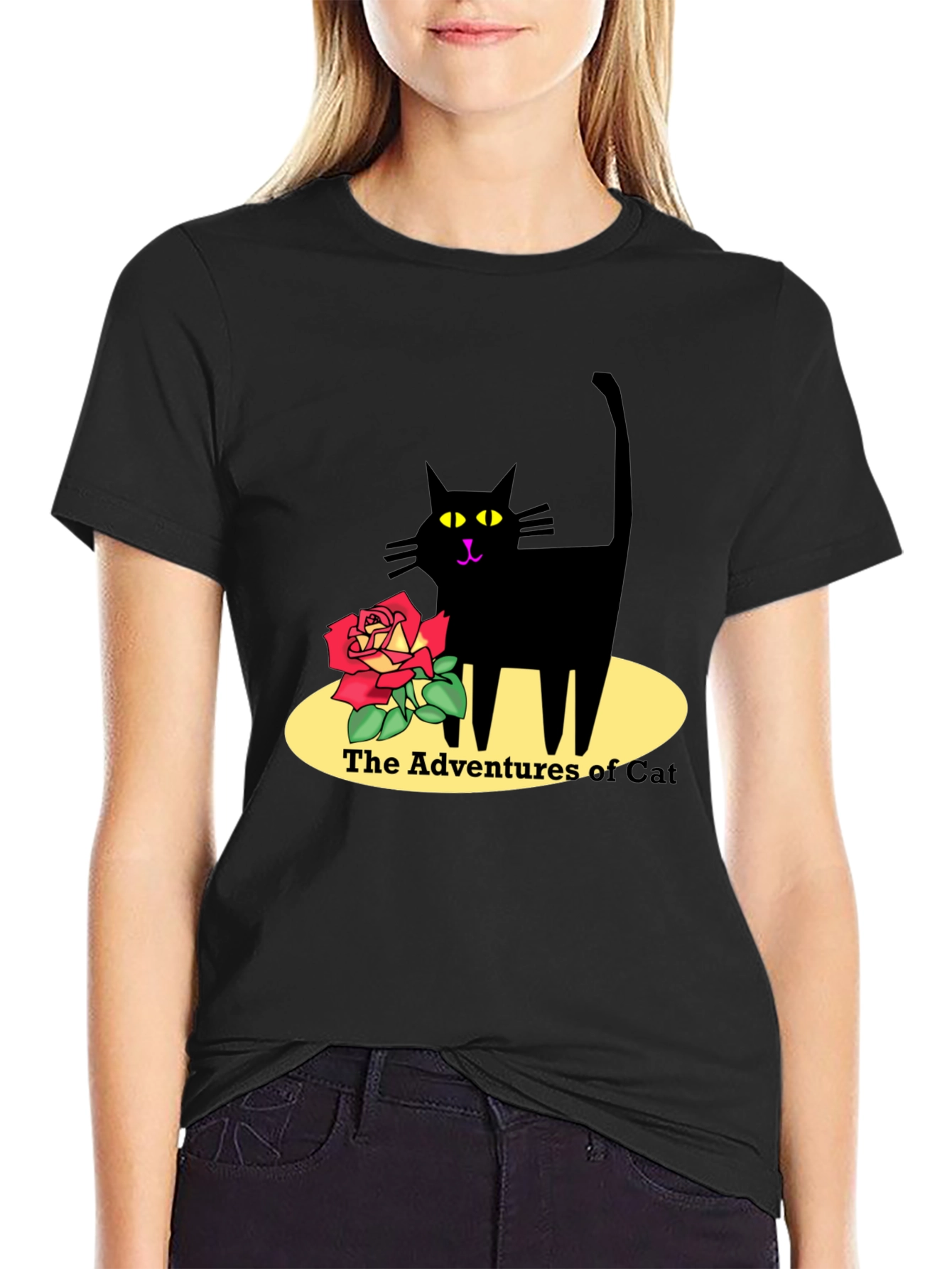 Adventures of Cat Graphic T-Shirt - Black