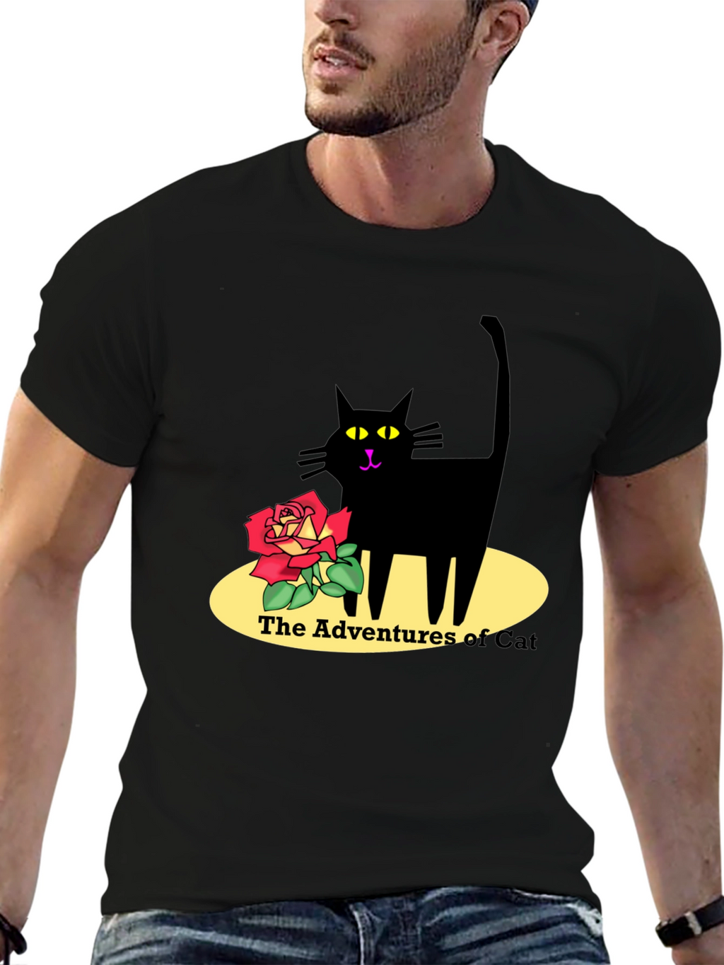 Adventures of Cat Graphic T-Shirt - Black