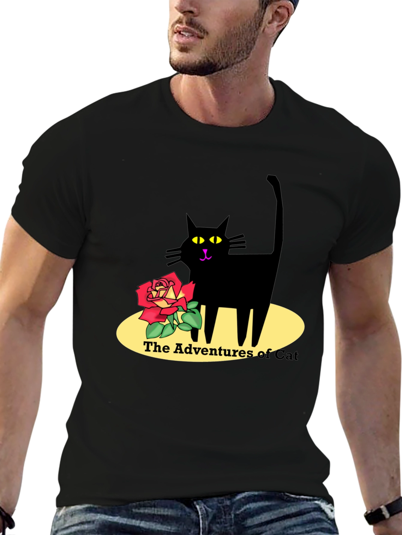 Adventures of Cat Graphic T-Shirt - Black