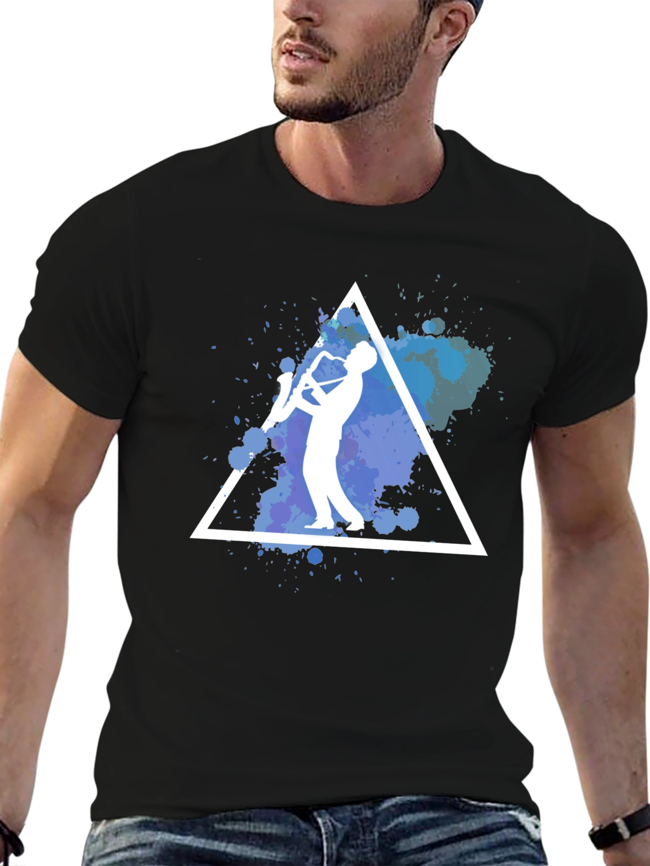 Saxophone Triangle Graphic Print T-Shirt