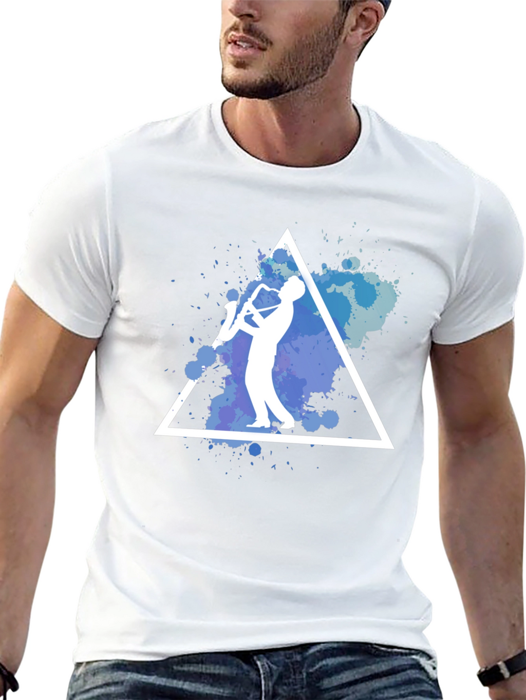 Saxophone Triangle Graphic Print T-Shirt