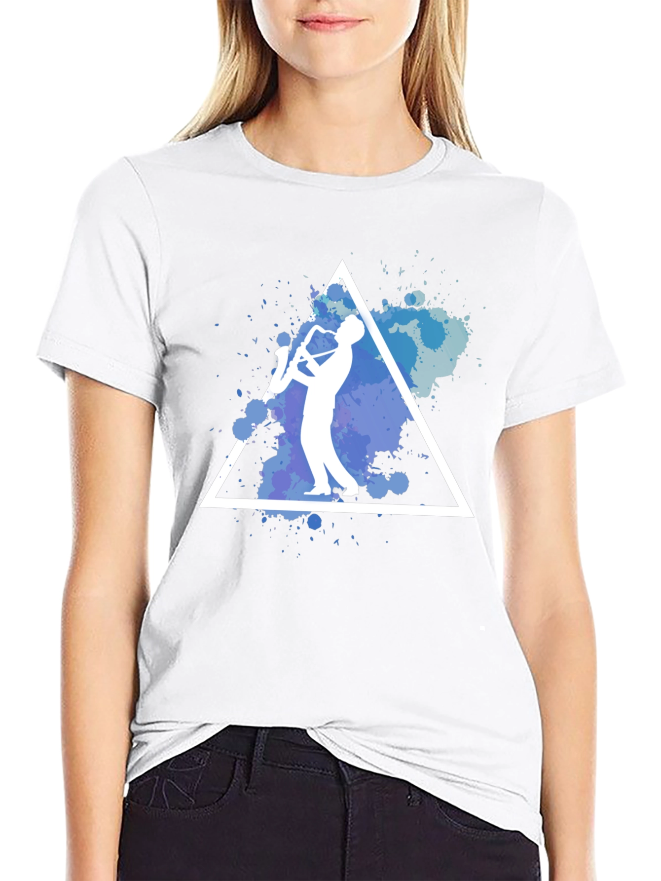 Saxophone Triangle Graphic Print T-Shirt