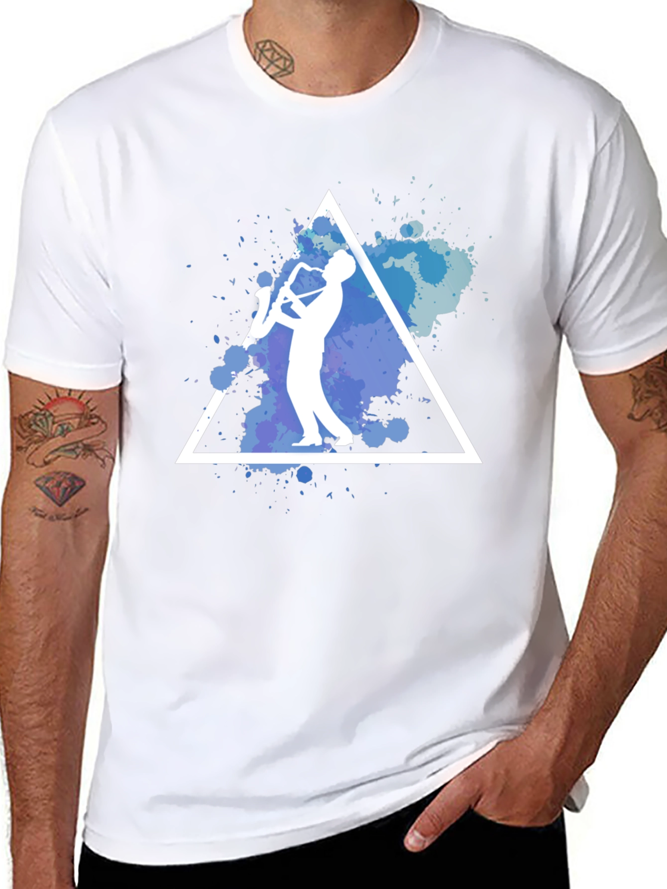 Saxophone Triangle Graphic Print T-Shirt