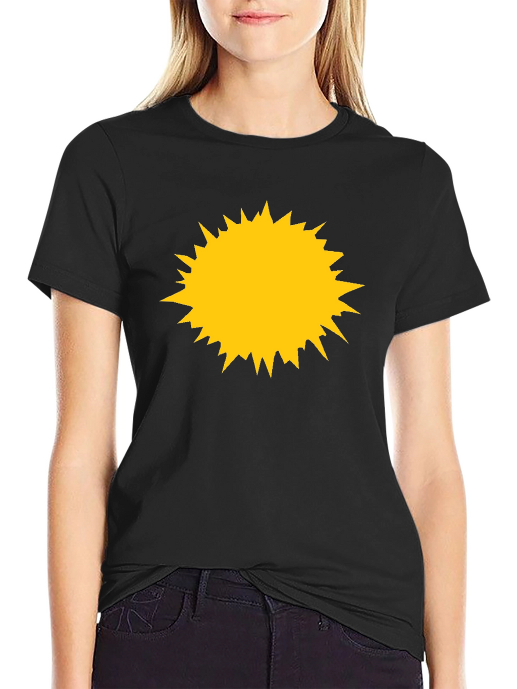 Black Tee with Yellow Starburst Design