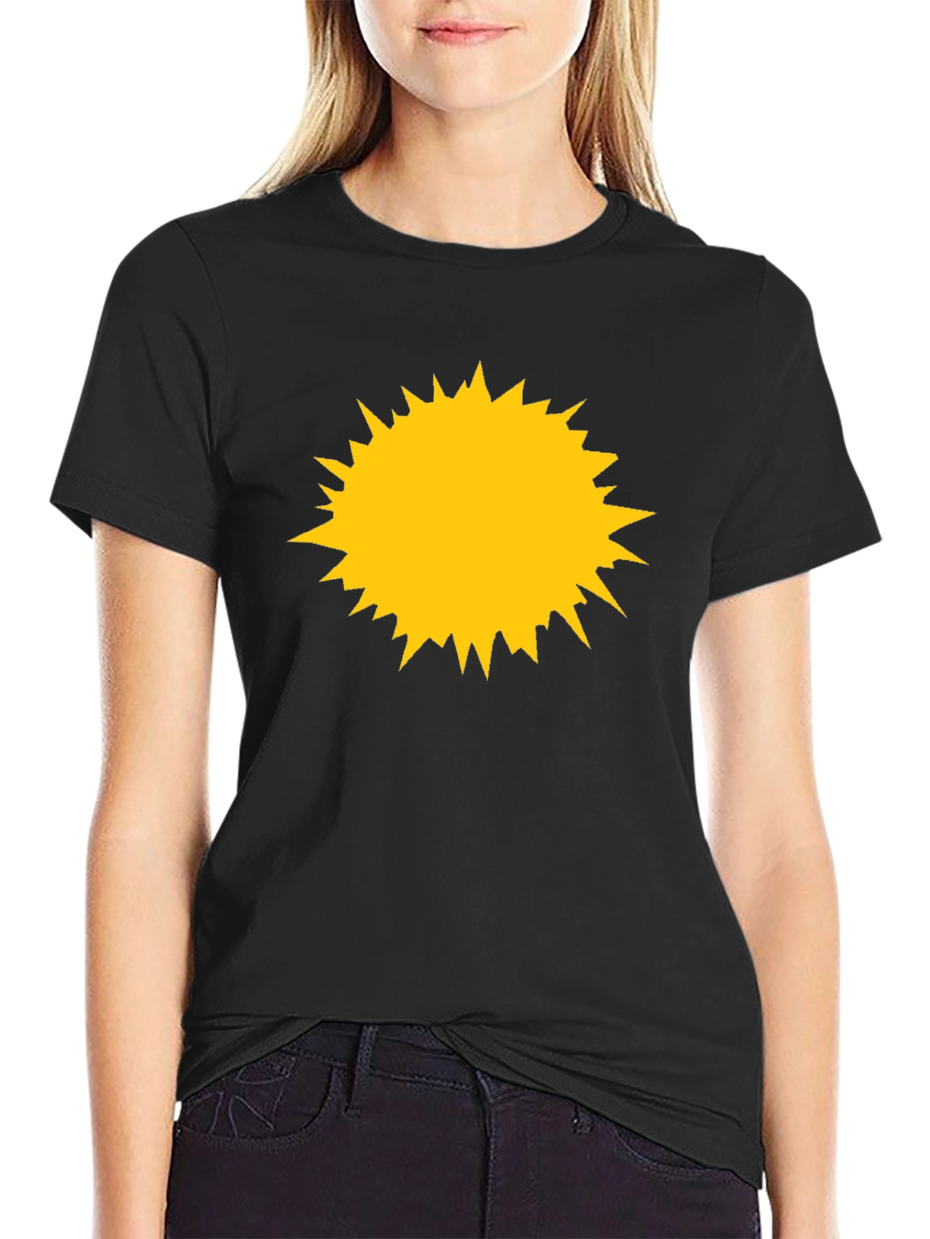 Black Tee with Yellow Starburst Design
