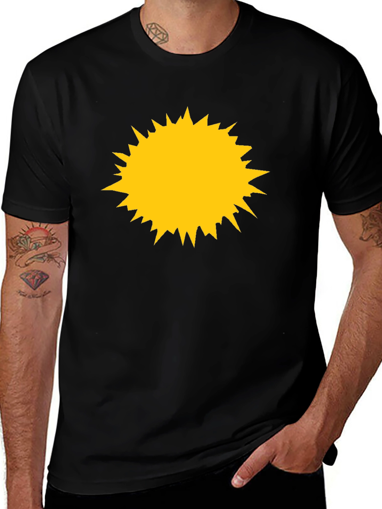 Black Tee with Yellow Starburst Design