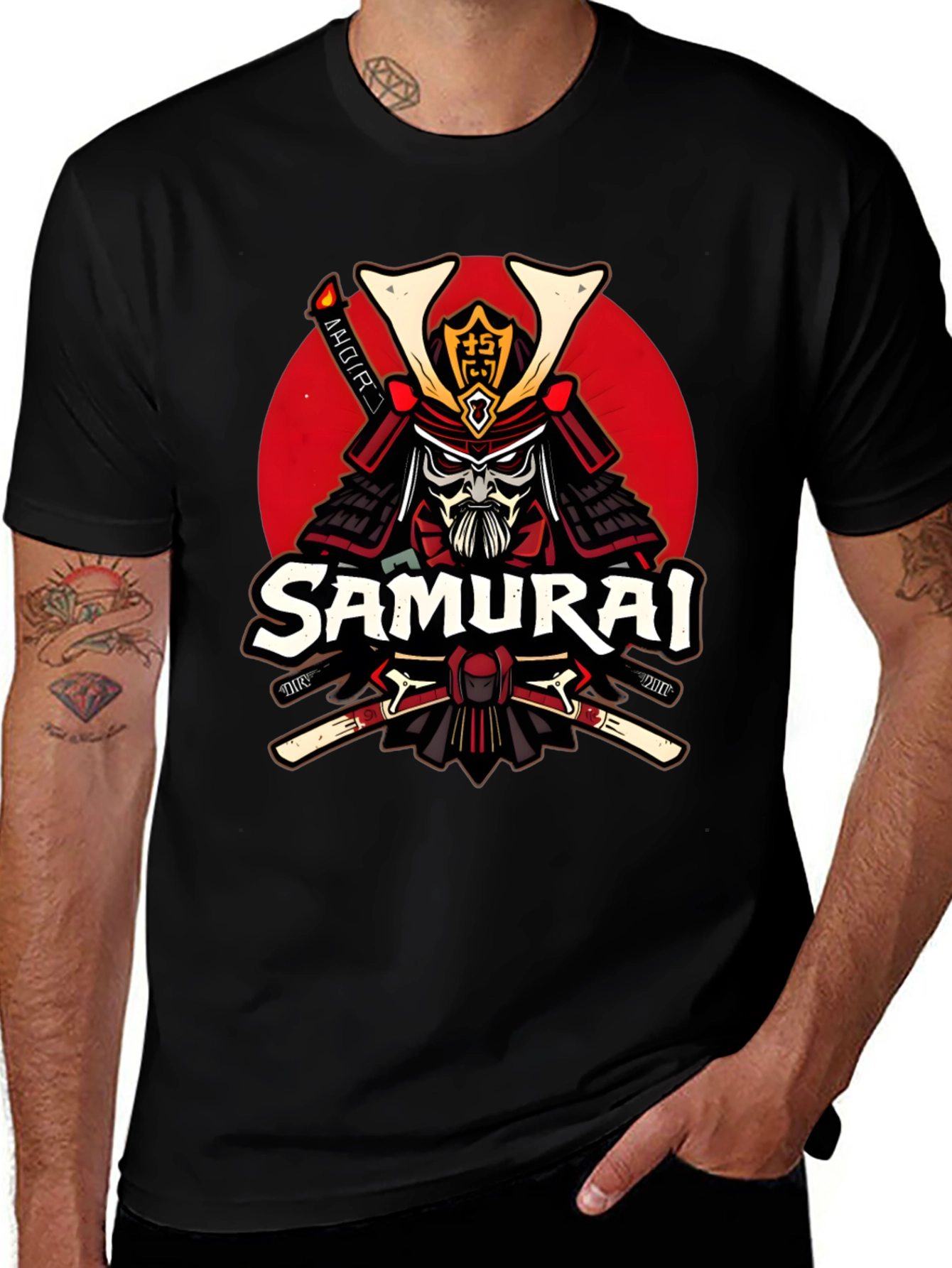 Samurai Warrior Graphic T-Shirt - Black