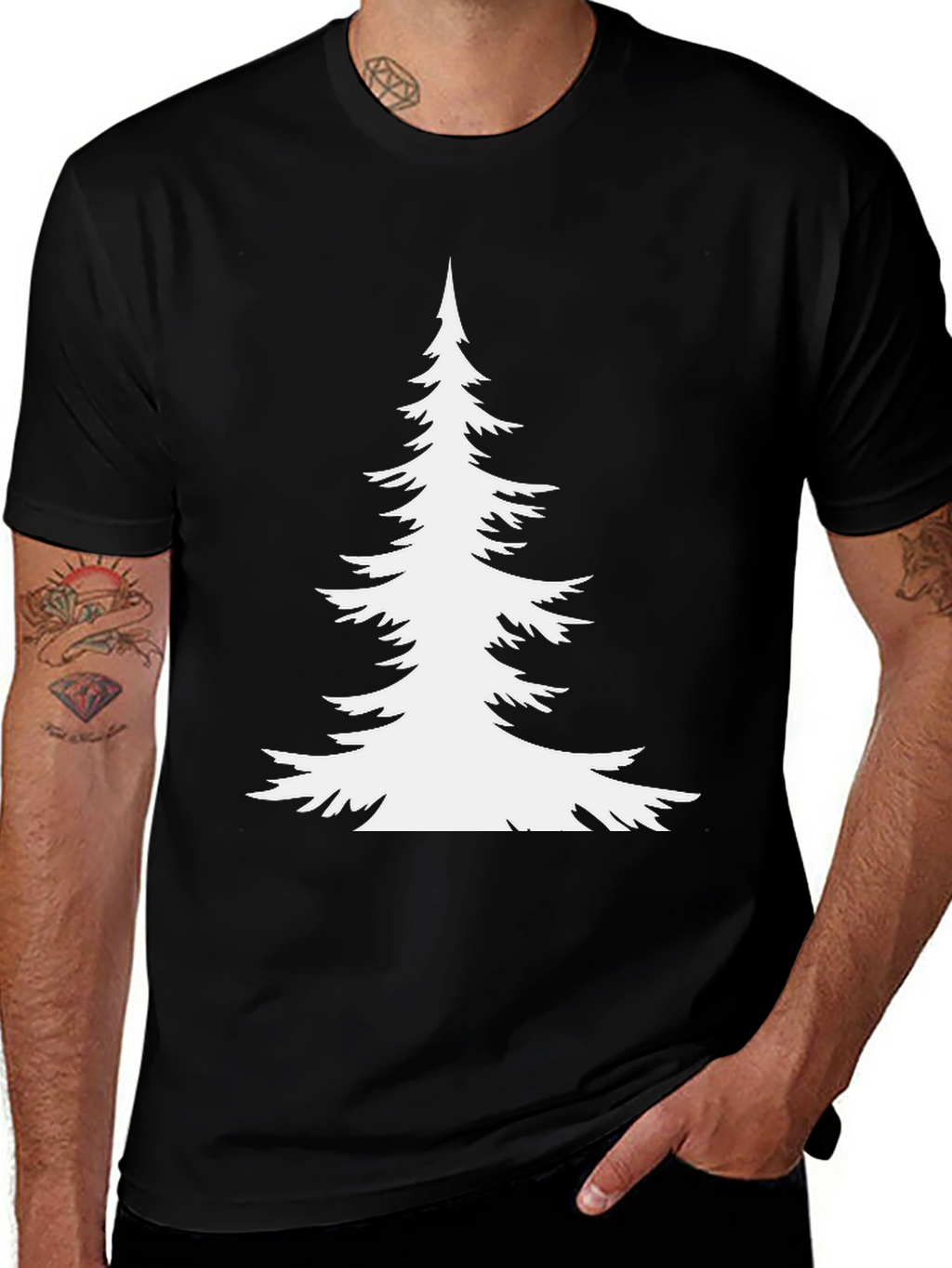 Evergreen Tree Graphic Tee - Black Cotton T-Shirt