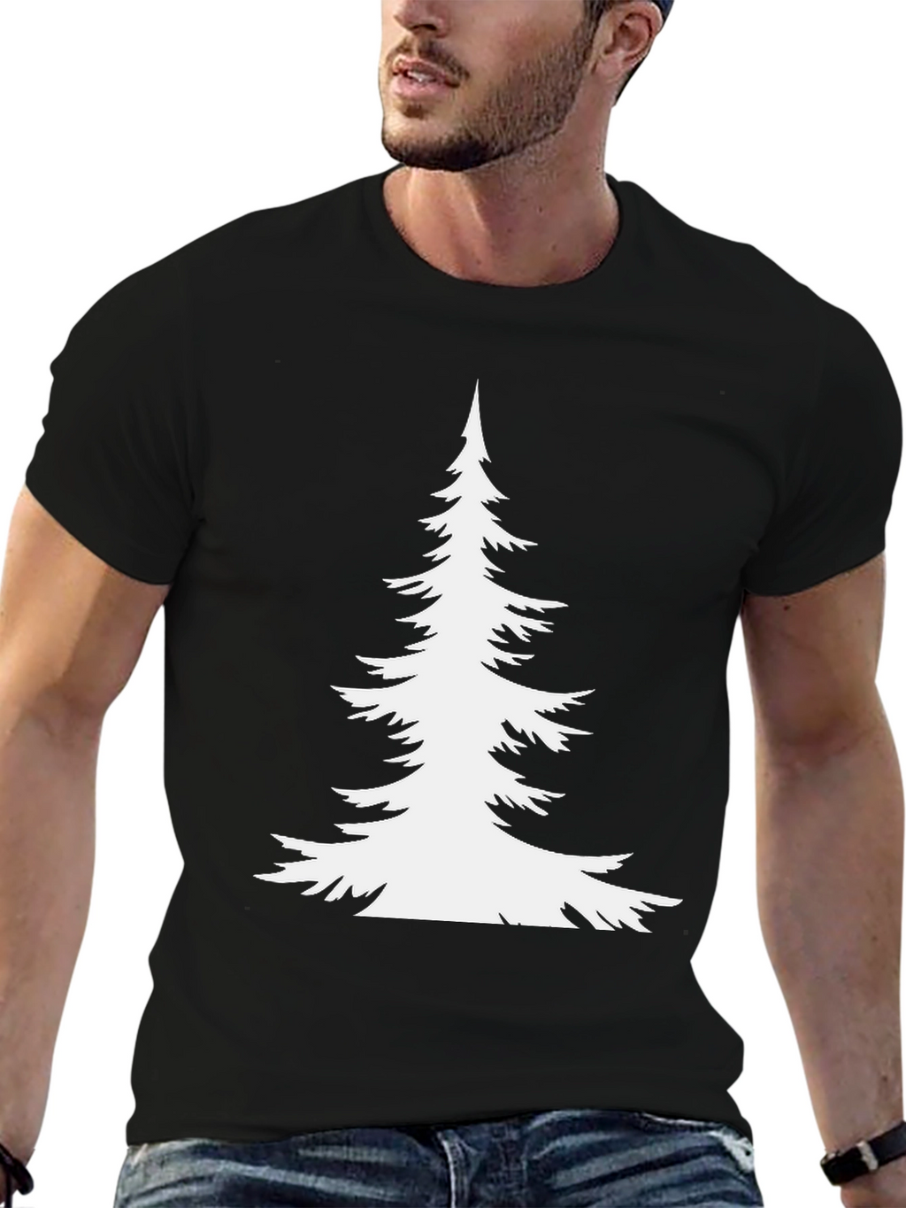Evergreen Tree Graphic Tee - Black Cotton T-Shirt