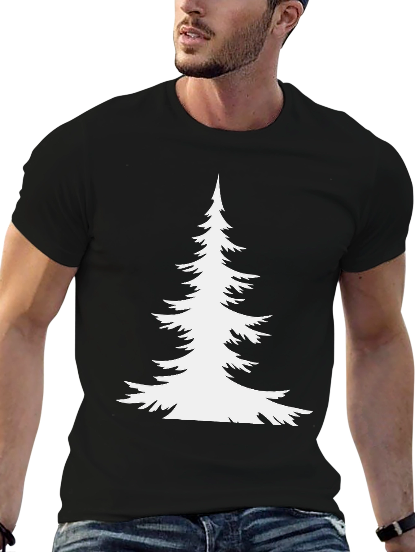 Evergreen Tree Graphic Tee - Black Cotton T-Shirt