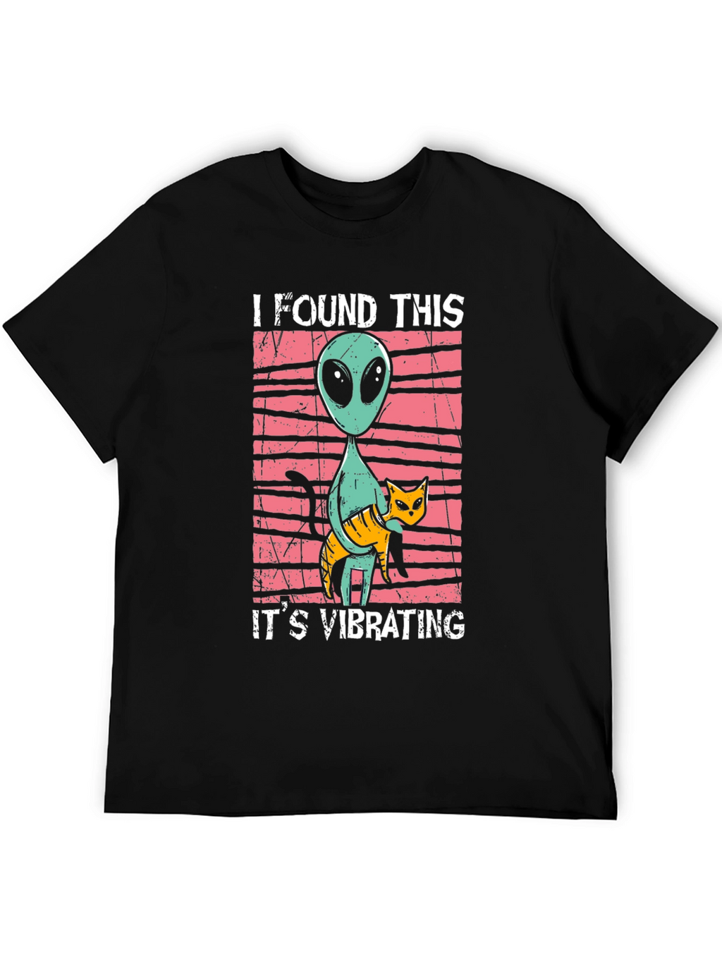 Alien & Cat Vibrating Humor Graphic Tee