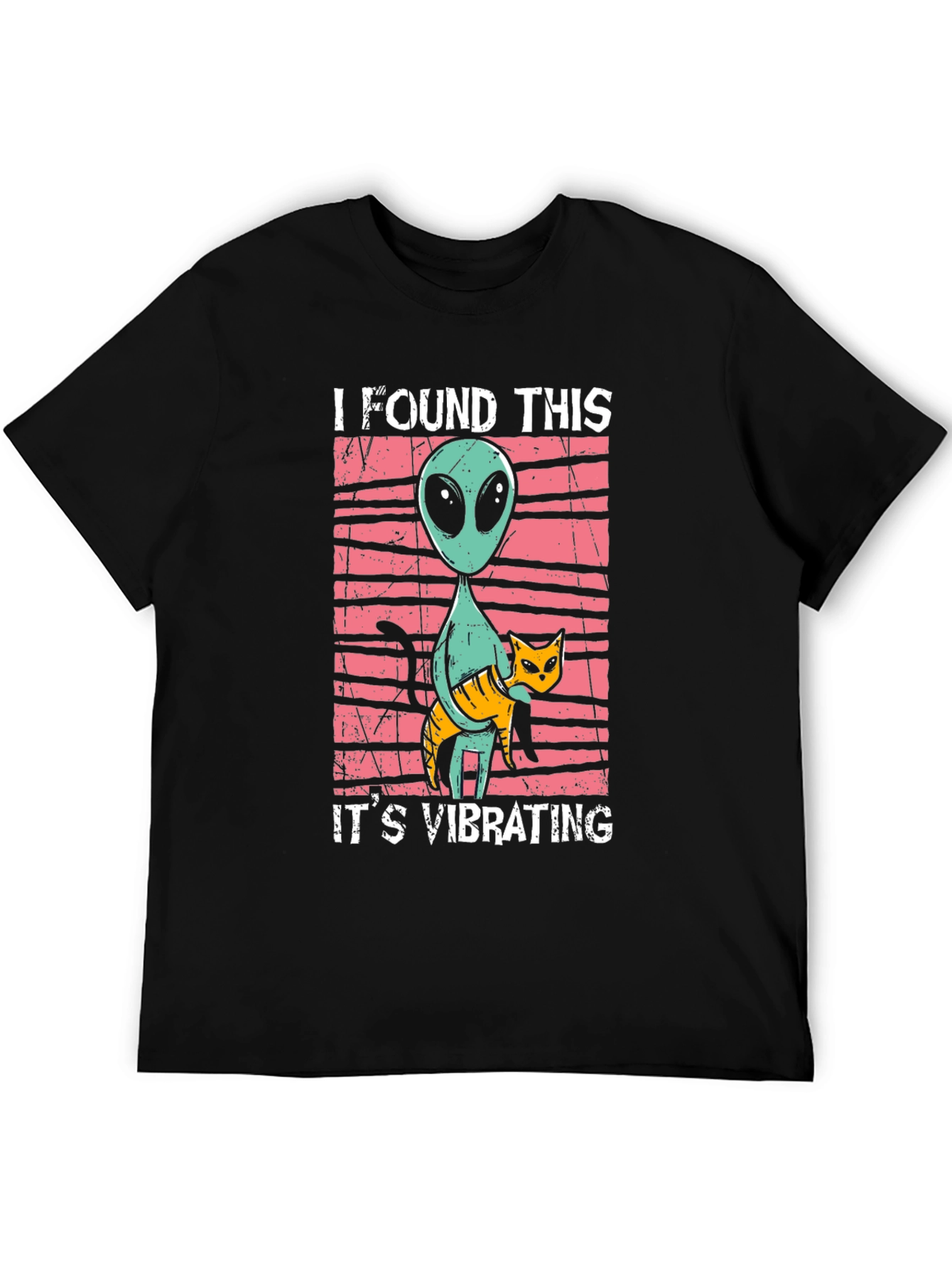 Alien & Cat Vibrating Humor Graphic Tee