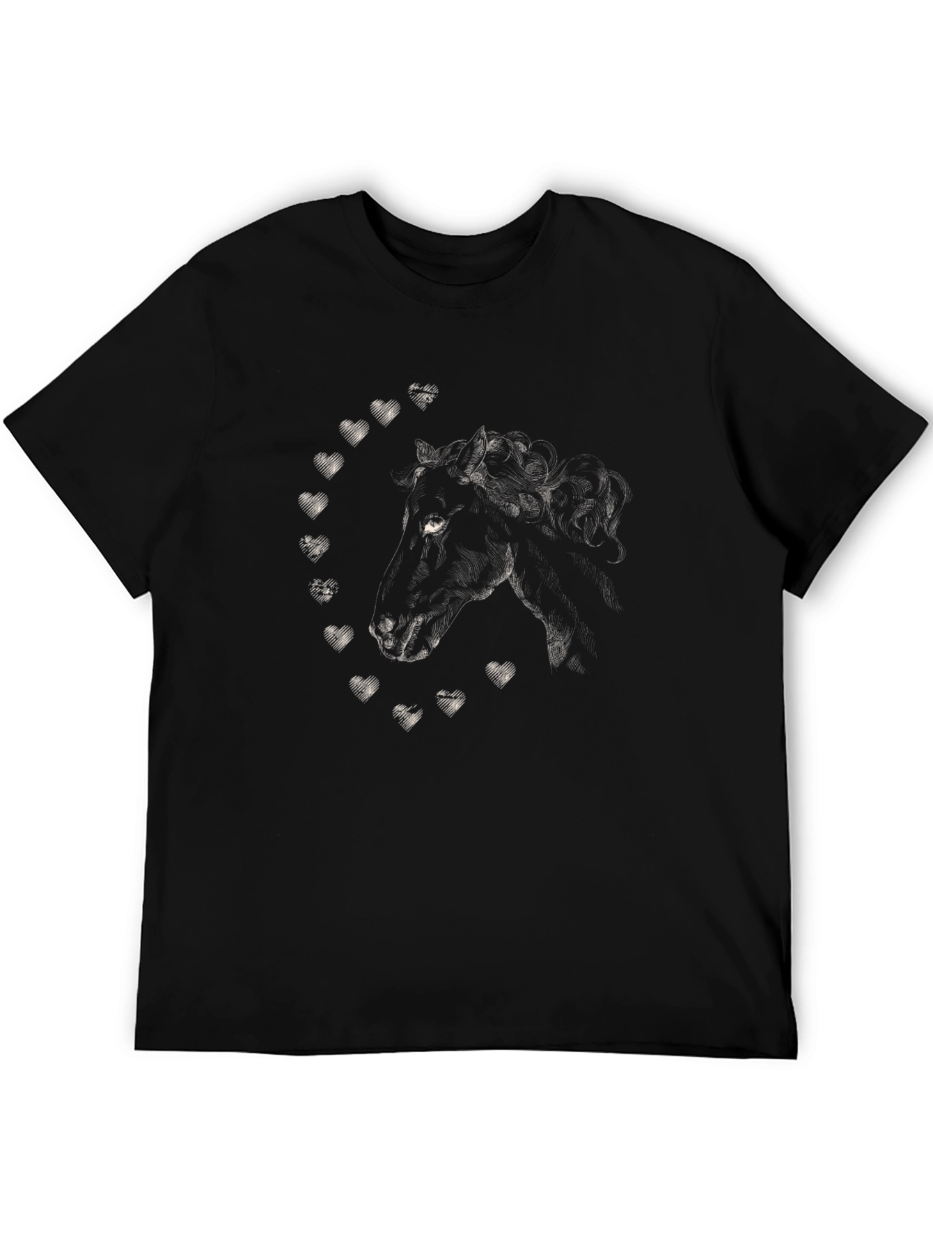 Horse & Hearts Graphic Tee - Soft Black Cotton Crew Neck