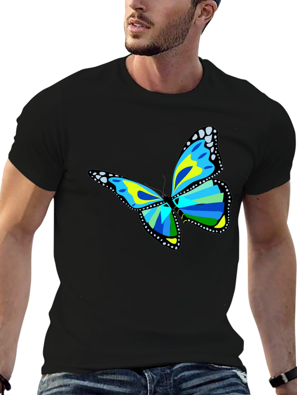 Butterfly Graphic Tee - Black Cotton T-Shirt