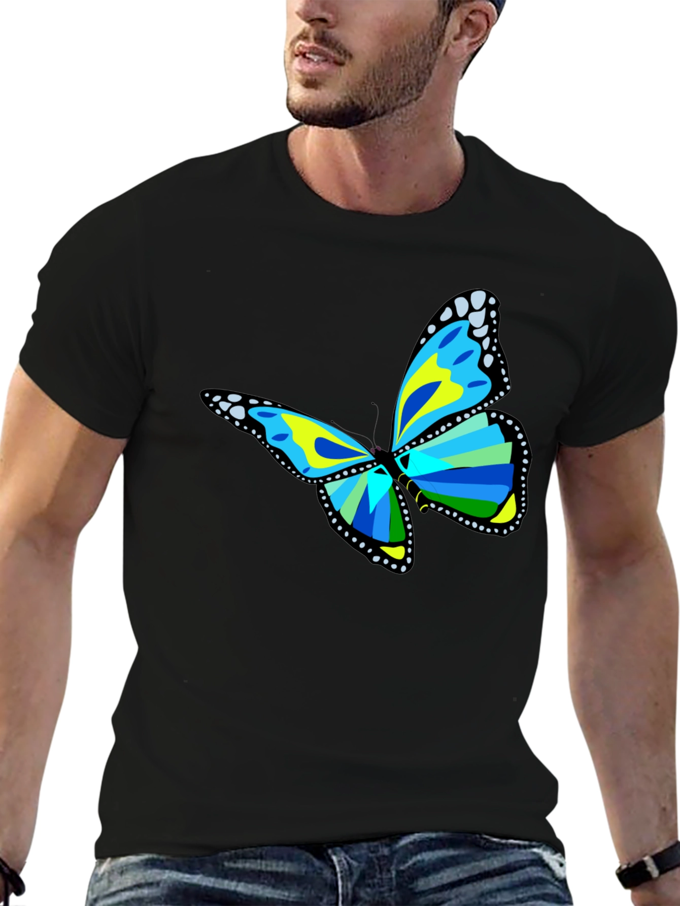 Butterfly Graphic Tee - Black Cotton T-Shirt